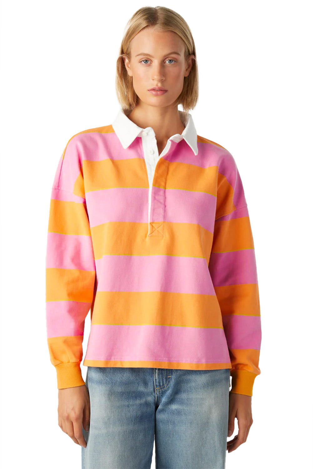 Striped Polo Collar Sweatshirt