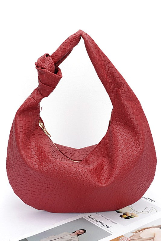 Knotted Handle Embossed Faux Leather Shoulder Bag