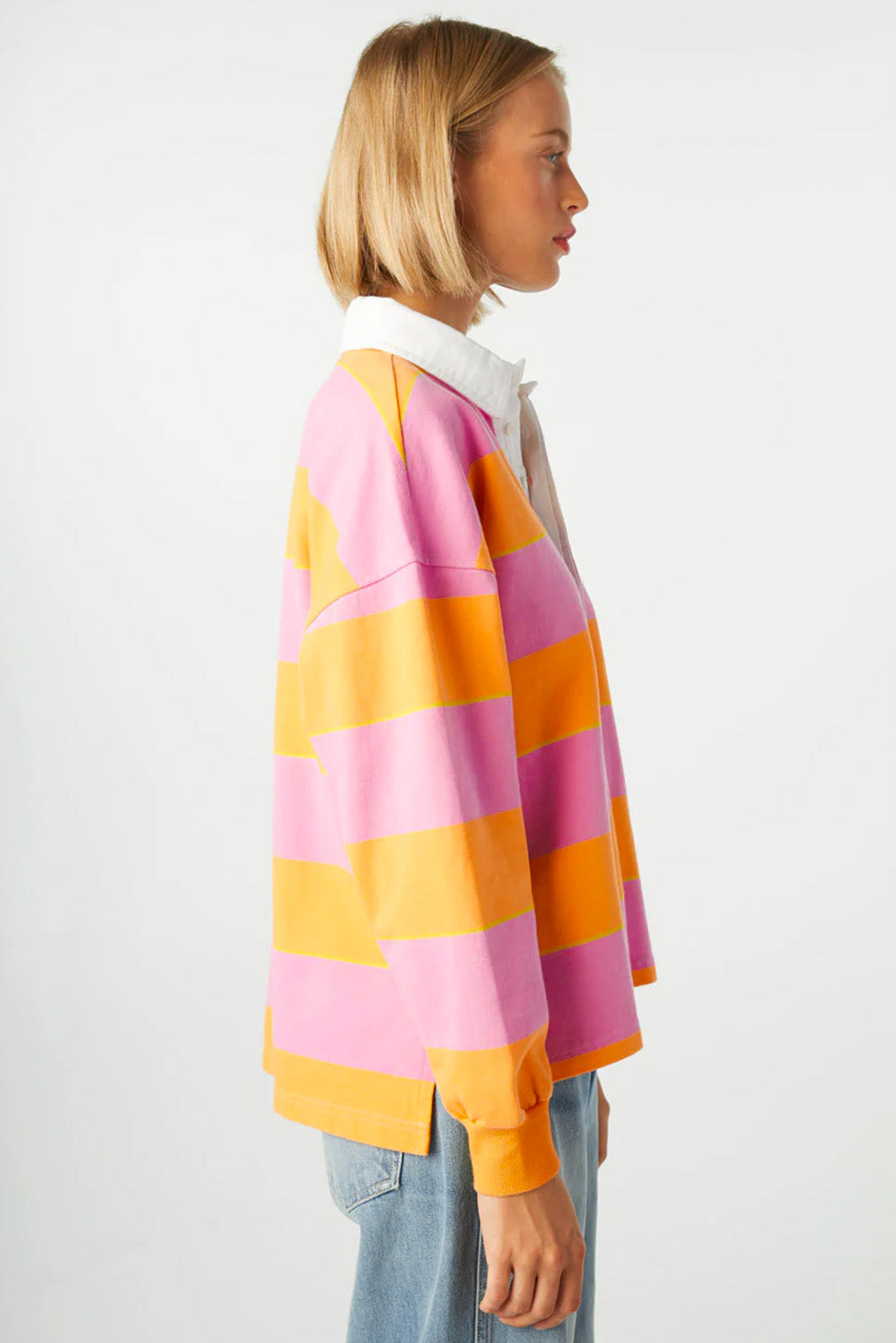 Striped Polo Collar Sweatshirt
