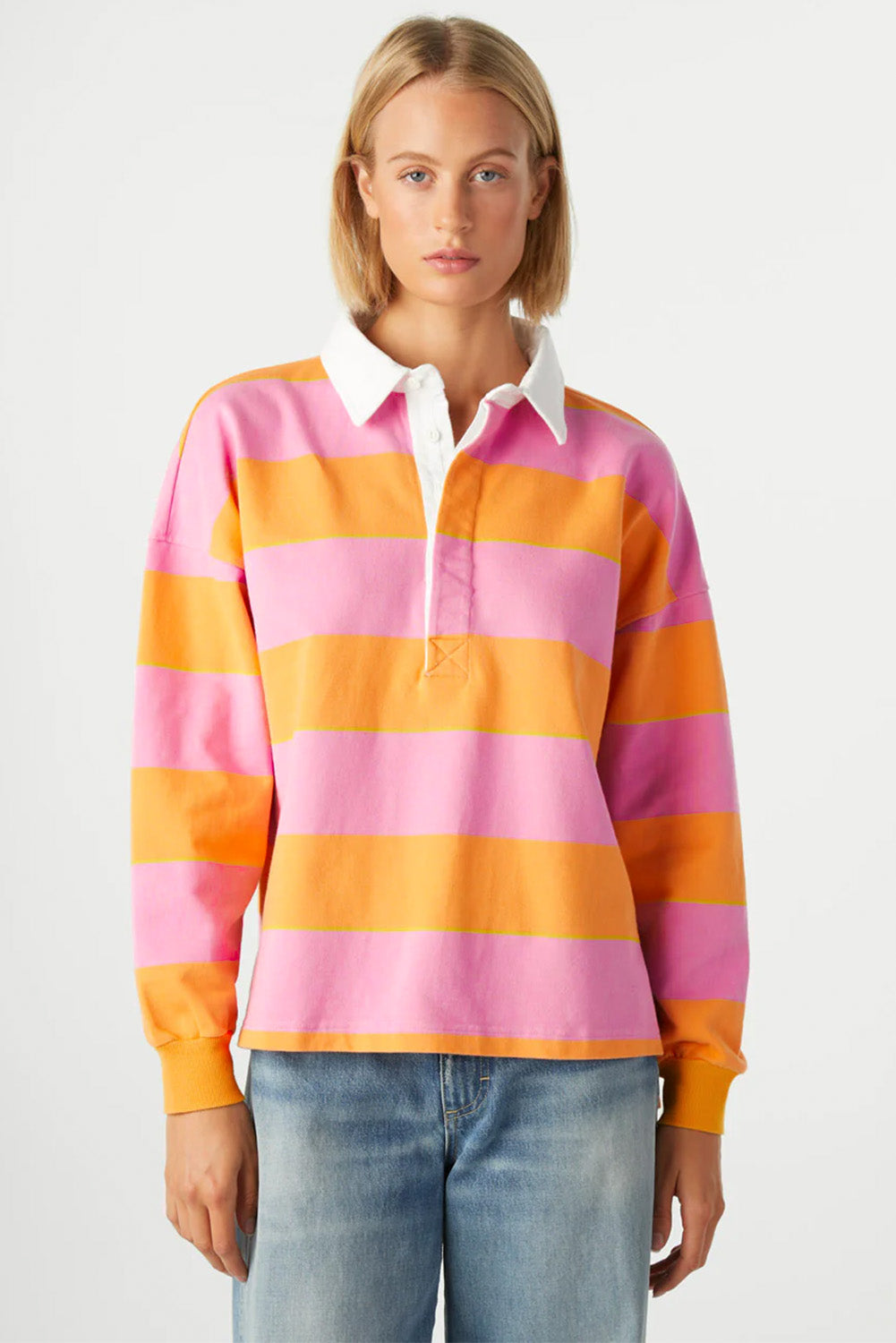 Striped Polo Collar Sweatshirt