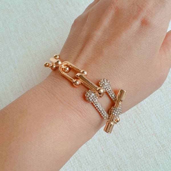 Paved Toggle U Chain Link Bracelet