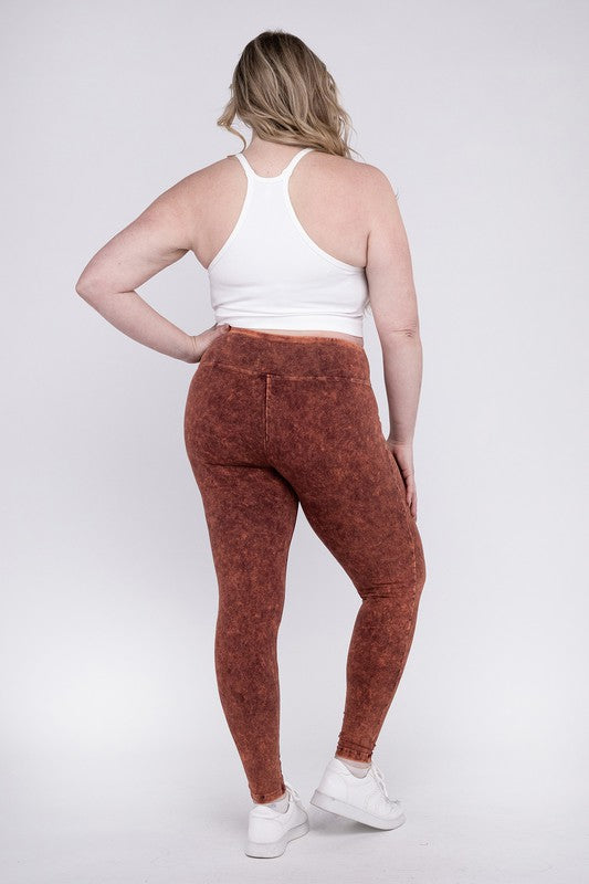 Plus Mineral Washed Wide Waistband Yoga Leggings