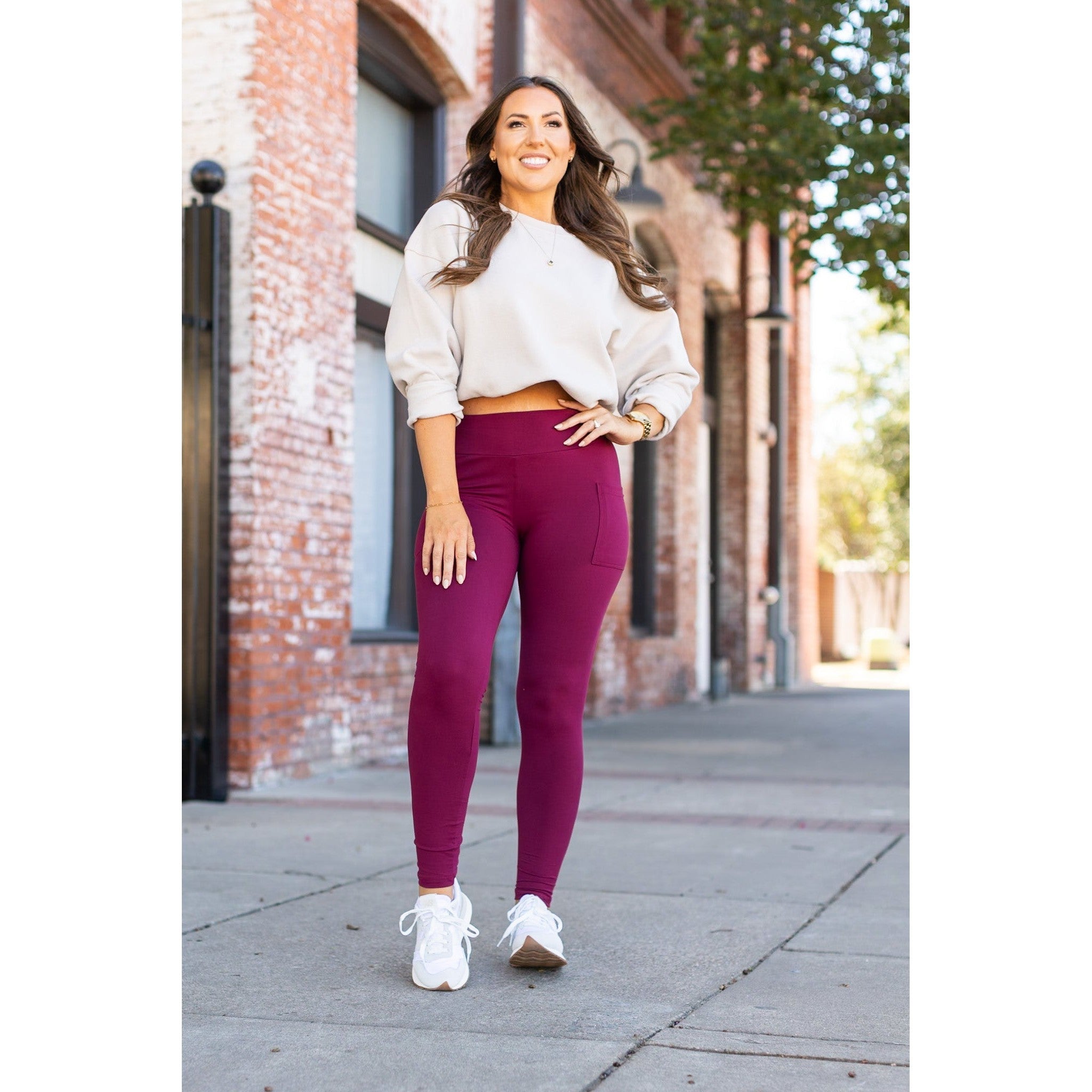 Maroon Full Length Leggings with Pocket  - Luxe Leggings