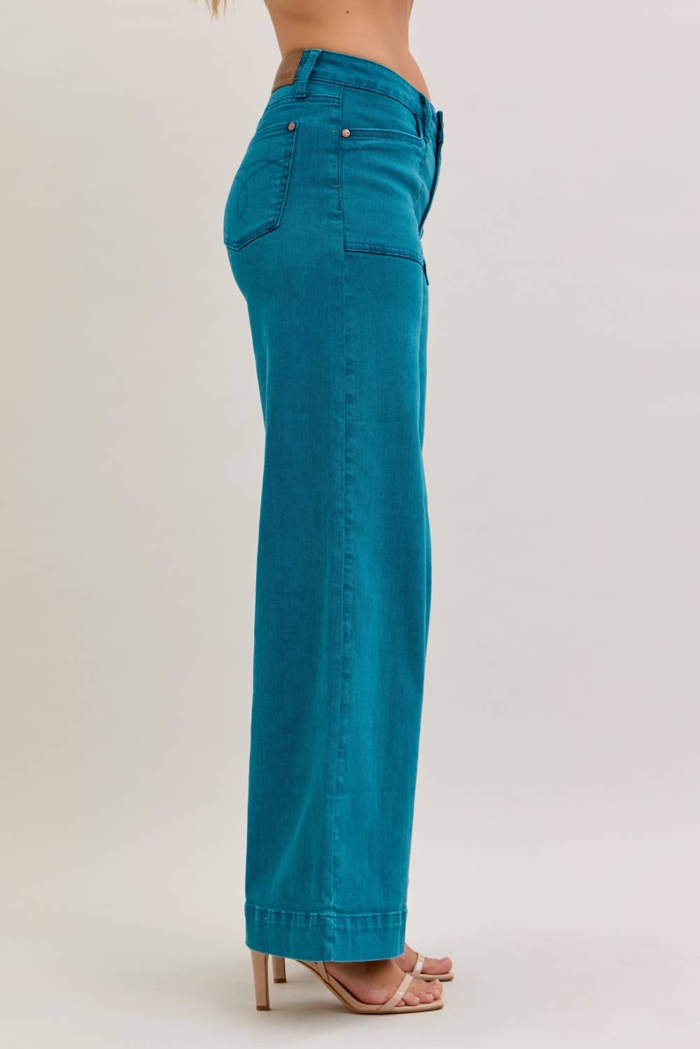 Judy Blue Teal Mid Rise Utility Wide Jeans
