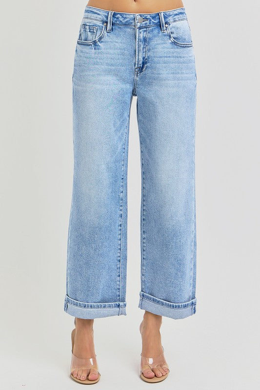 Ankle Wide Leg Cuffed Jeans Plus Size