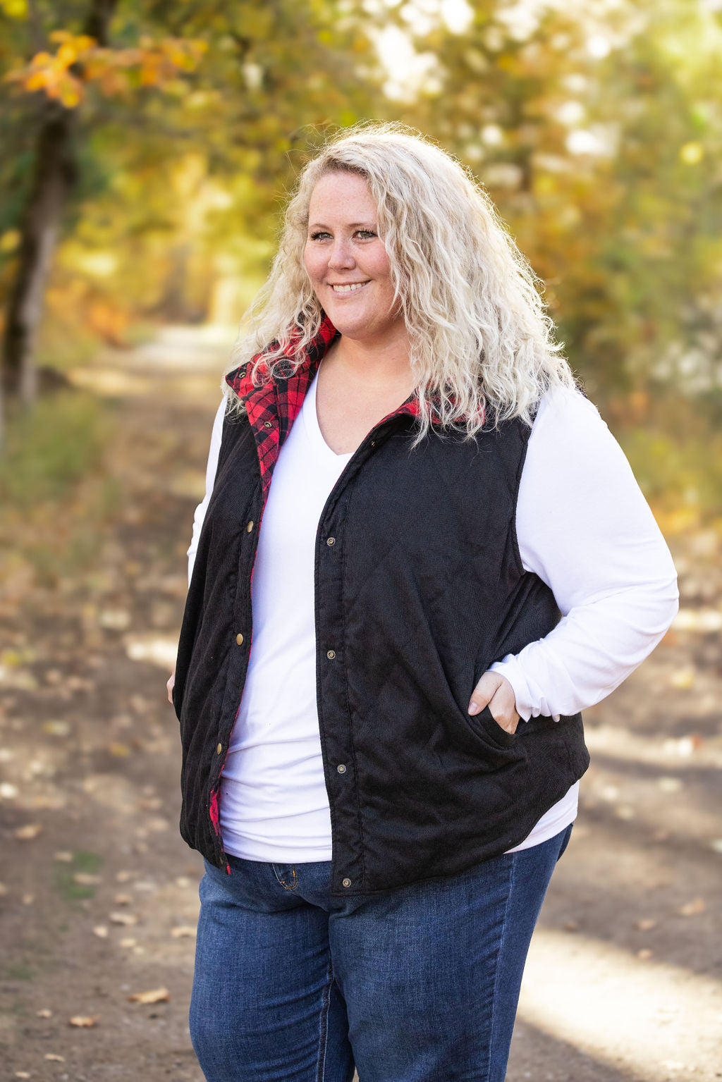 Reversible Vest - Corded Black and Plaid