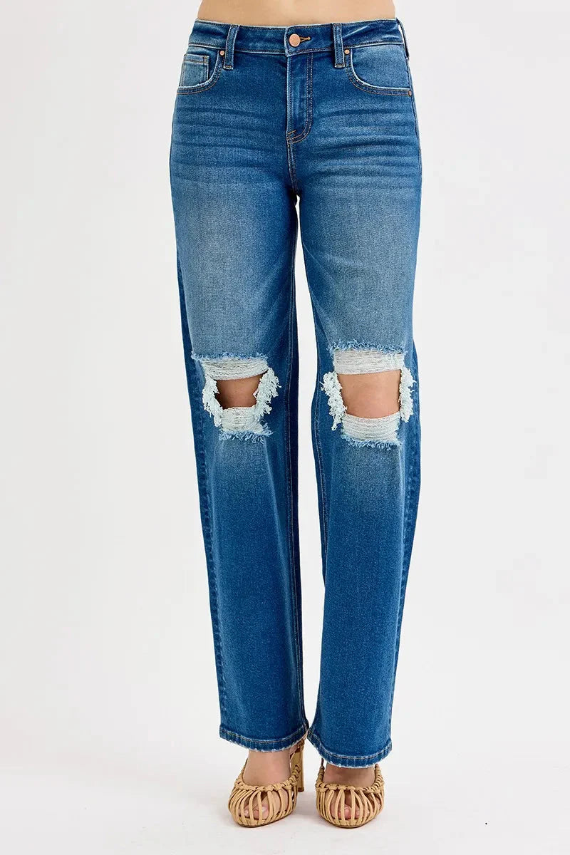 Mid-Rise Distressed Boyfriend Jeans
