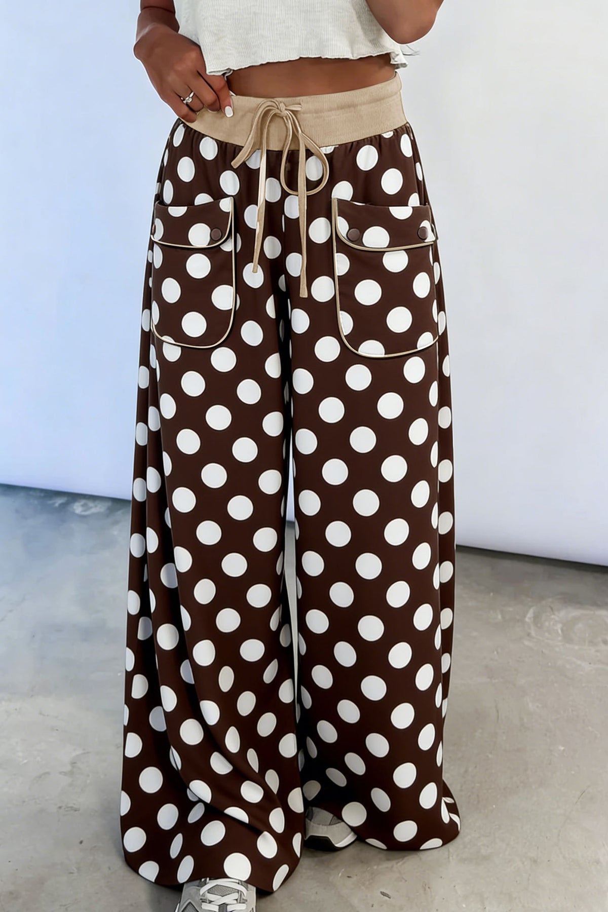 PRE-ORDER: Polka Dot Drawstring Pocket Wide Leg Pants