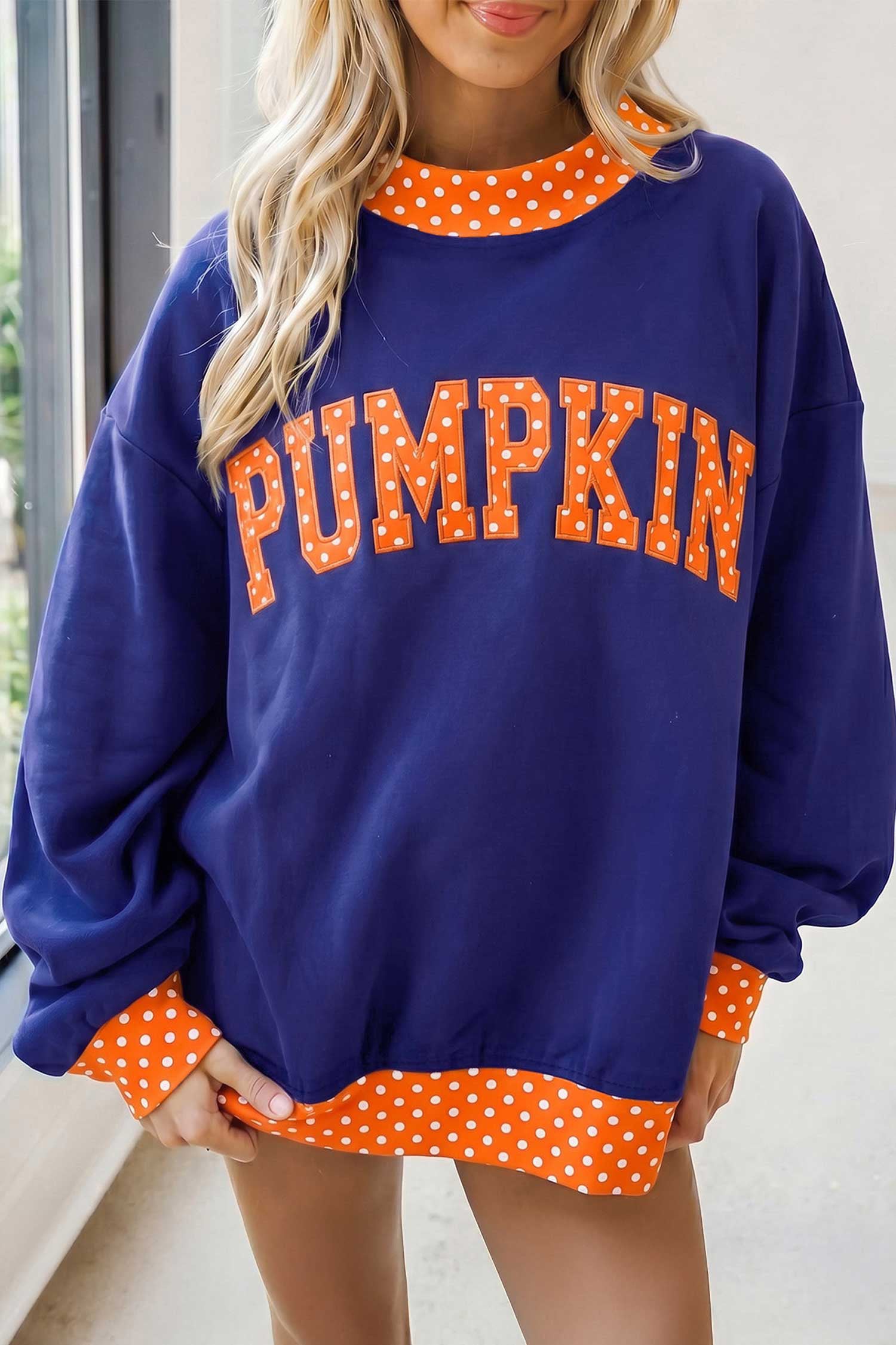 PRE-ORDER: Polka Dot Letter Contrast Trim Mock Neck Sweatshirt