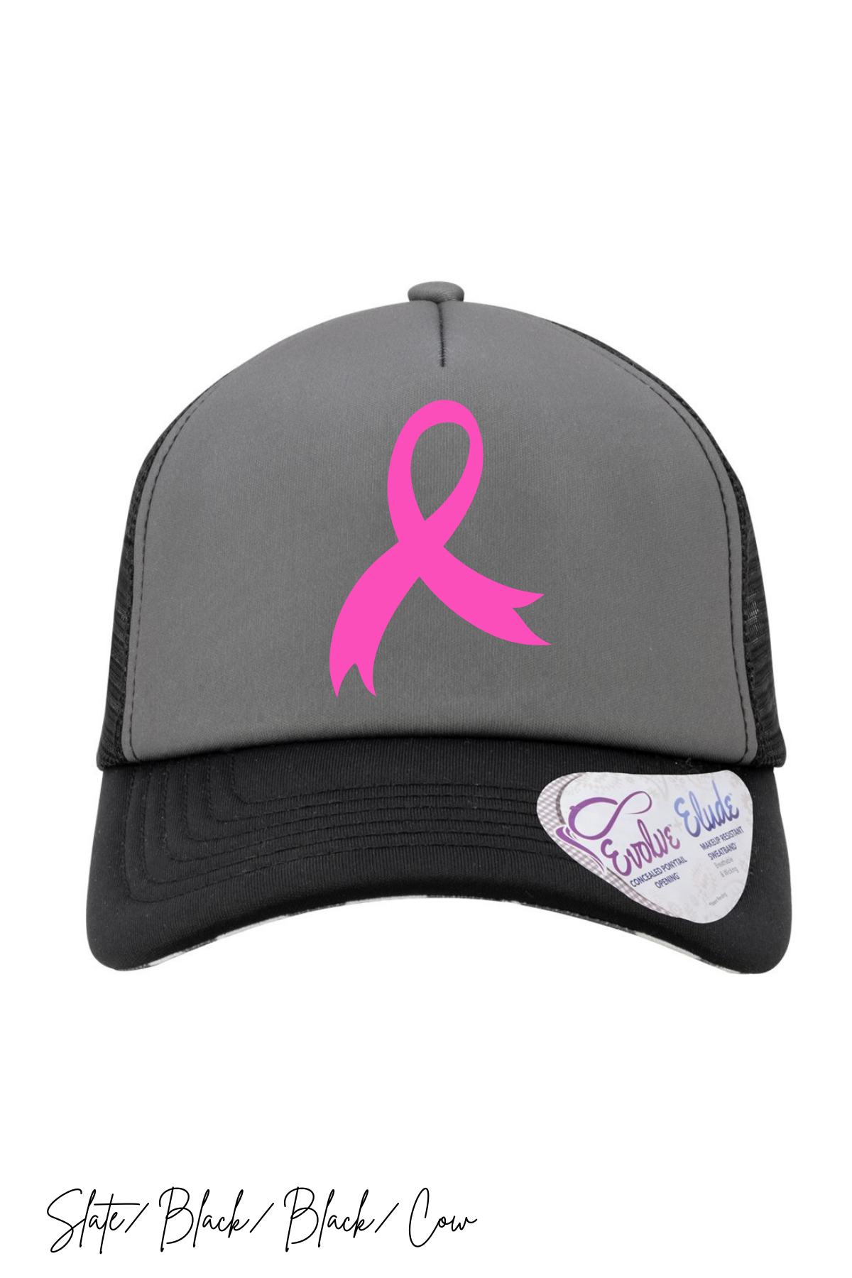 Pink Ribbon Infinity Trucker Hat w/ Pony Tail Hole