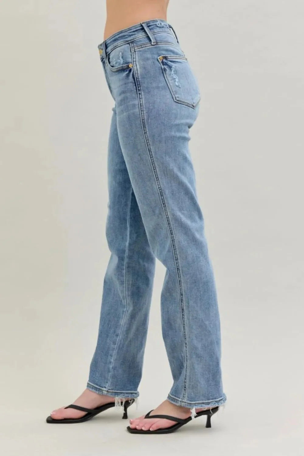 Frayed Hem Cell Phone Pocket Dad Jeans