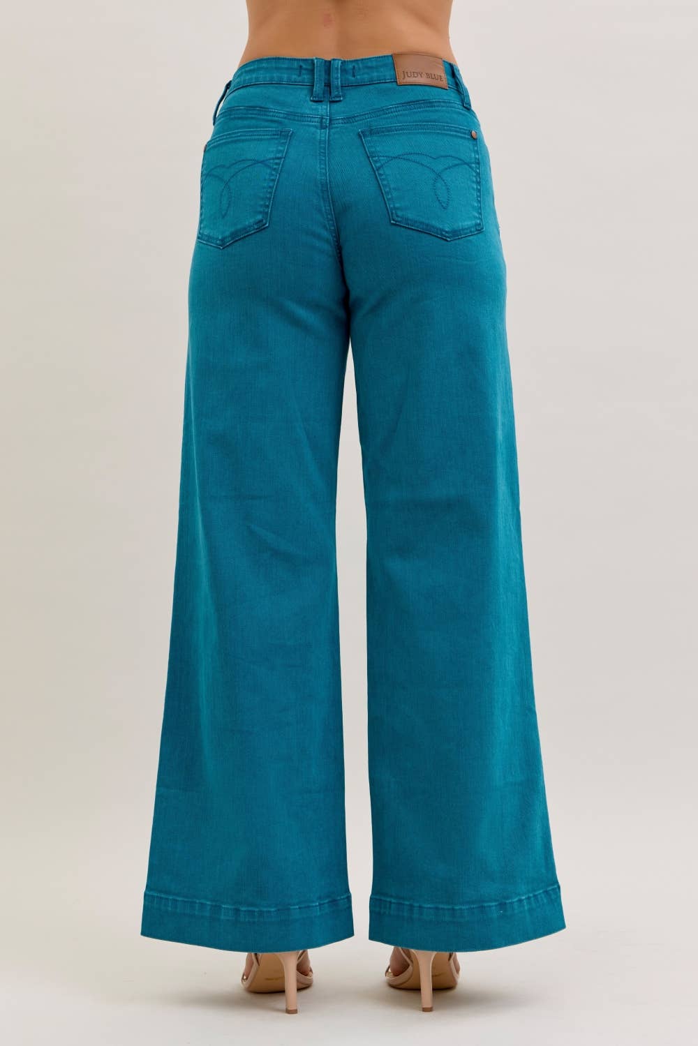 Judy Blue Teal Mid Rise Utility Wide Jeans