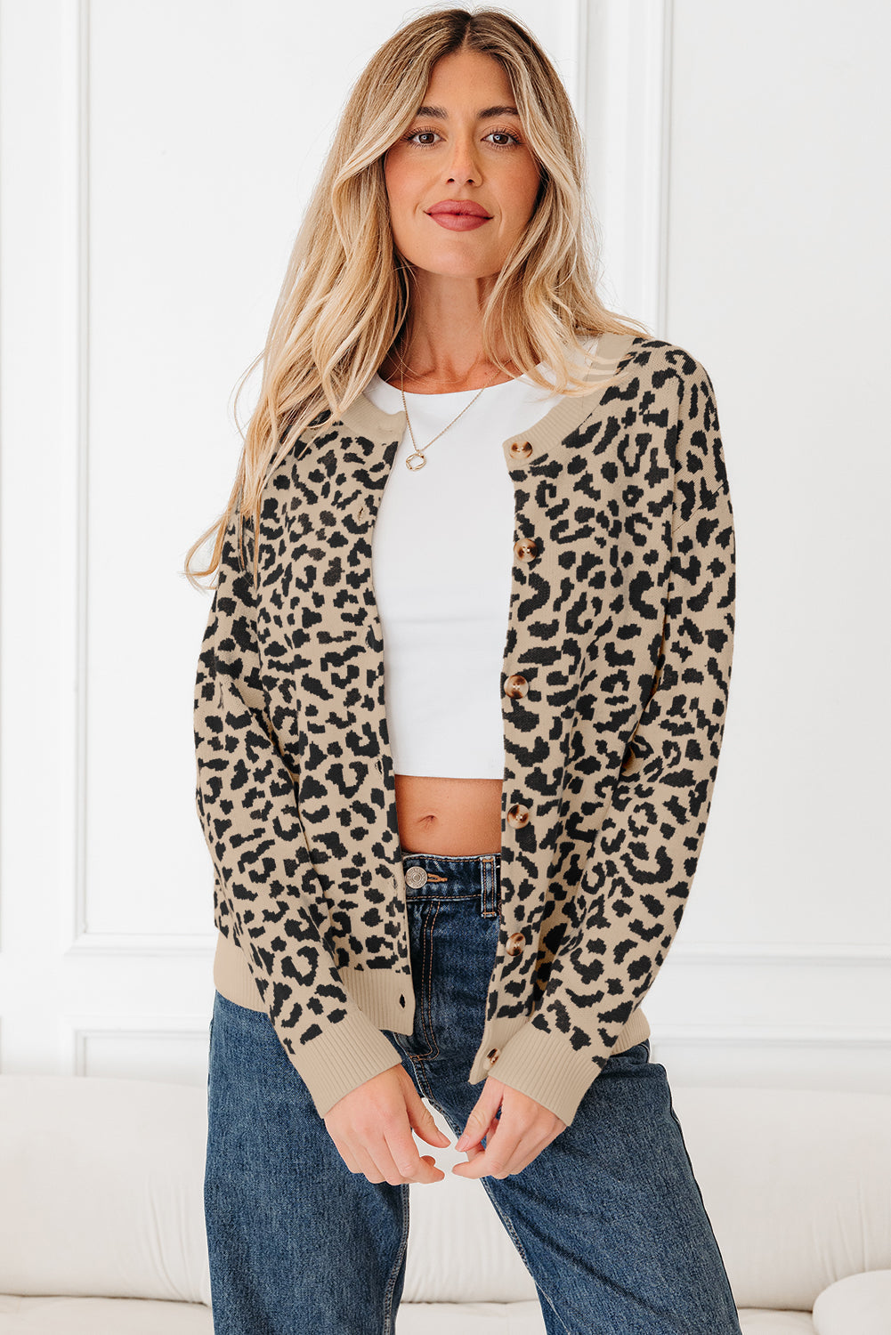 Black leopard chunky knit cardigan
