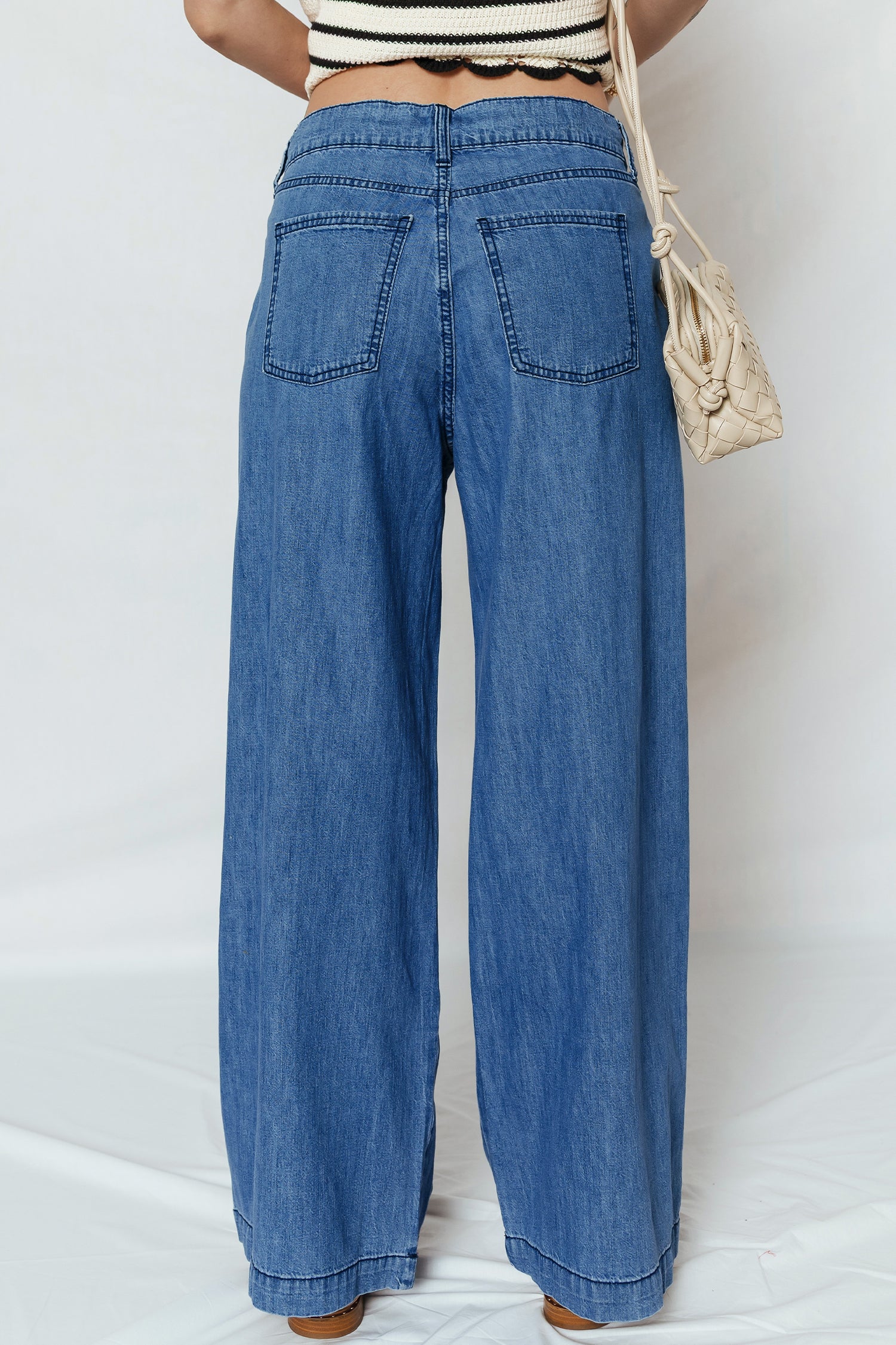 PRE-ORDER: Dusk Blue Lace-up Pull on Wide Leg Jeans