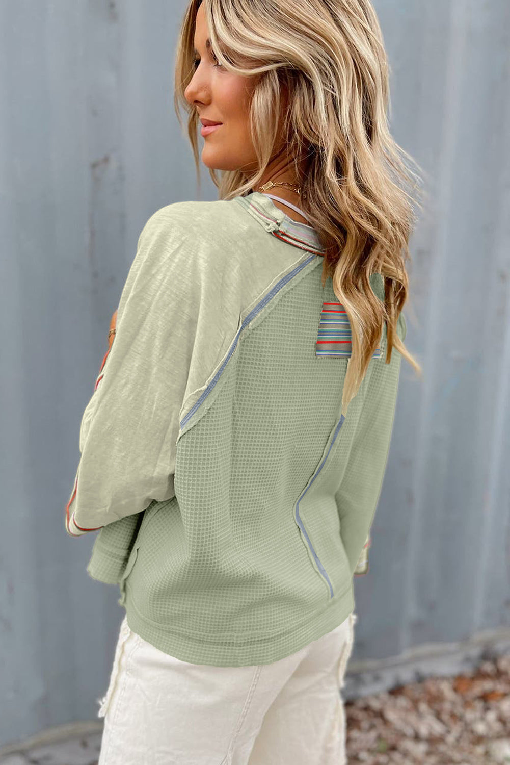 Waffle Knit Patchwork Raglan Top
