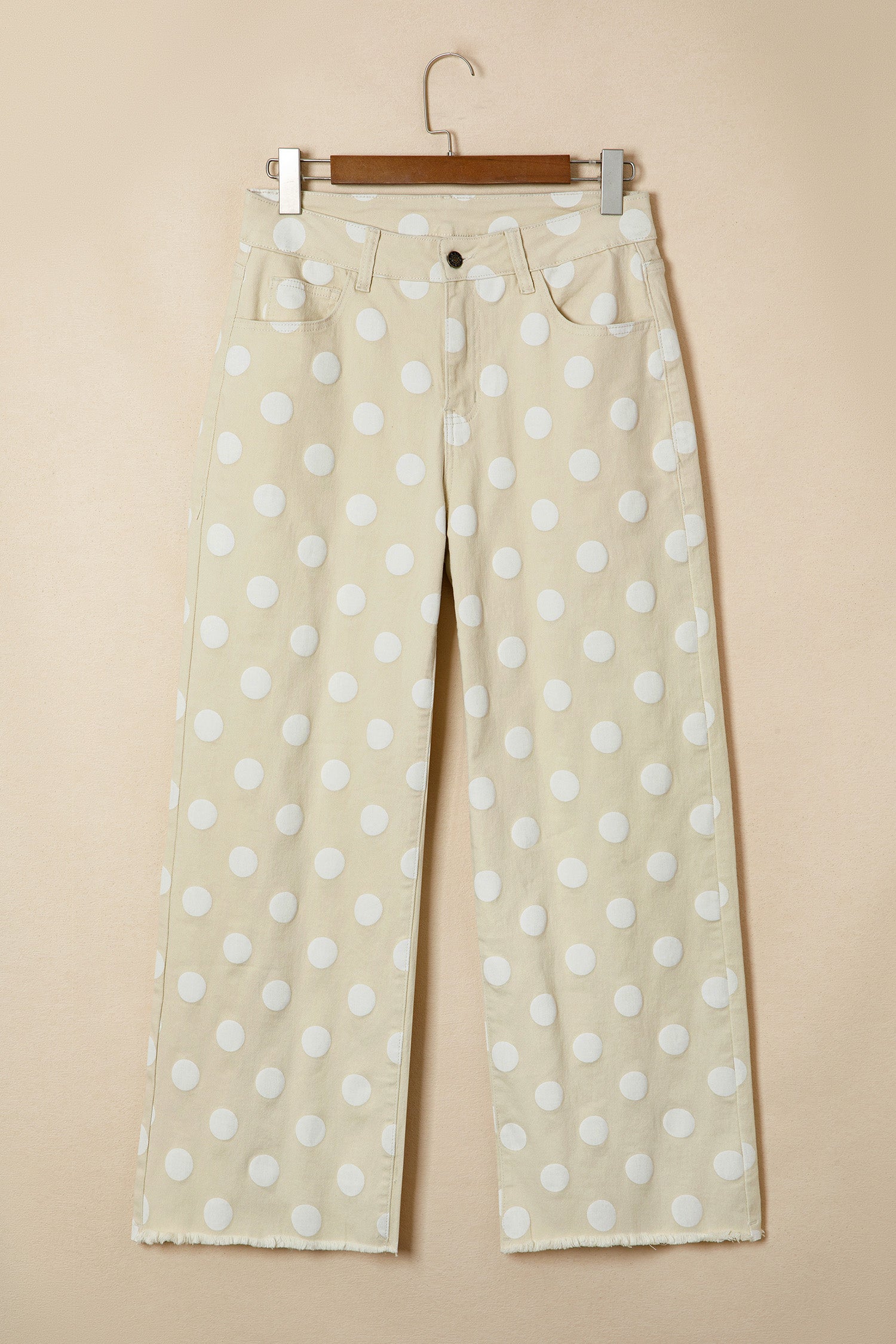 PRE-ORDER: Polka Dot Print Raw Hem Shift Jeans