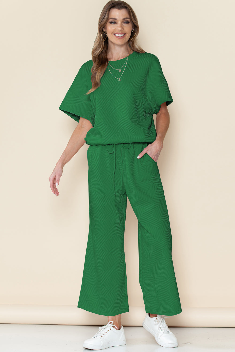 Textured Loose Fit Tee and Pants Set
