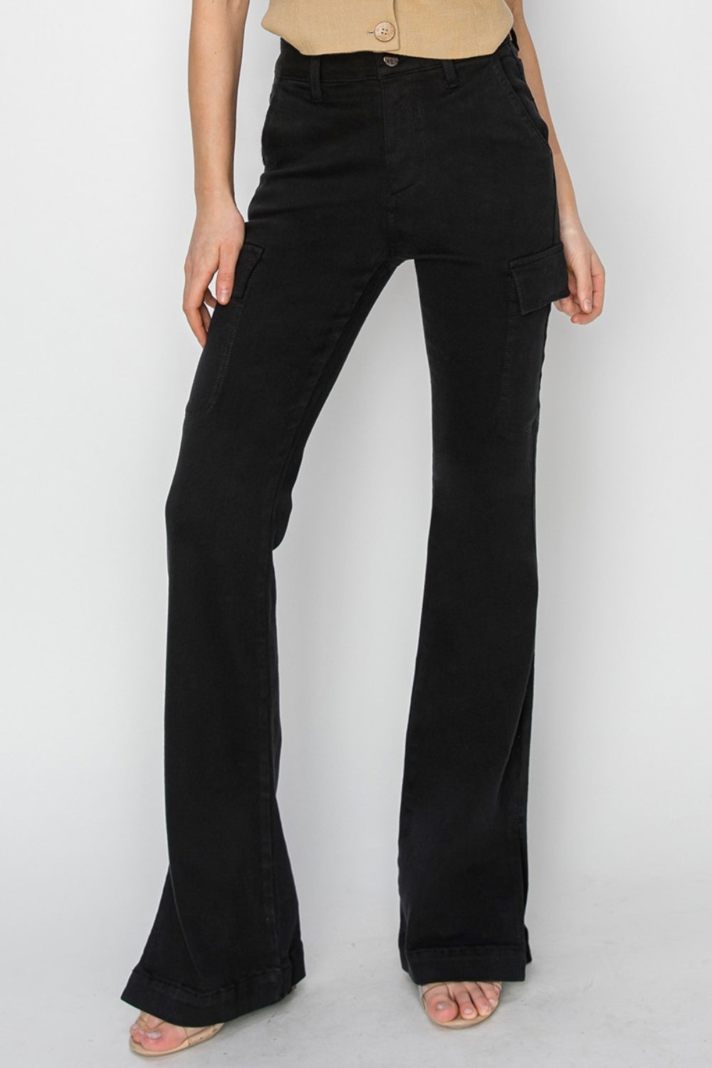 High Rise Side Slit Cargo Bootcut Jeans