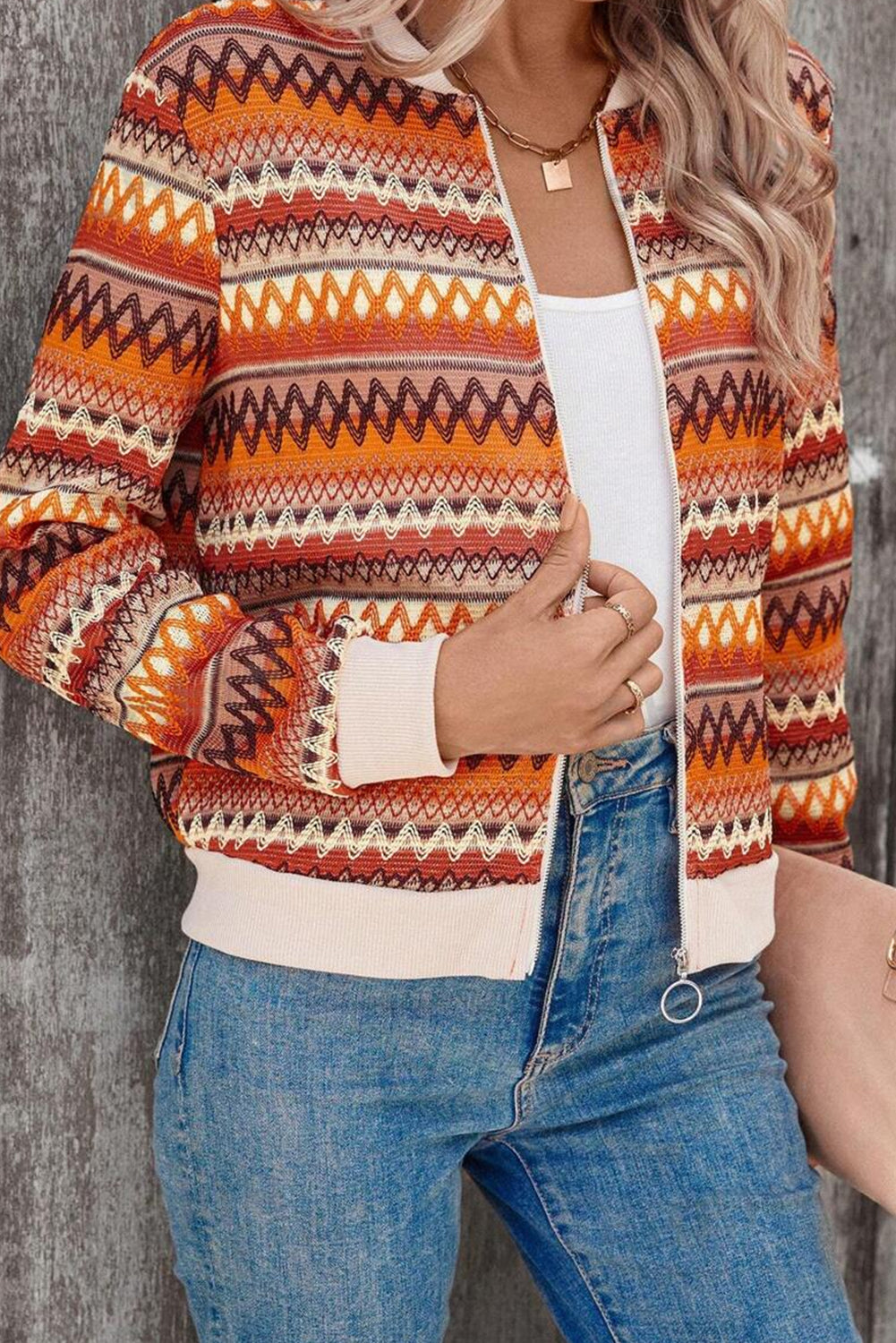 Orange Striped Zip Up Jacket