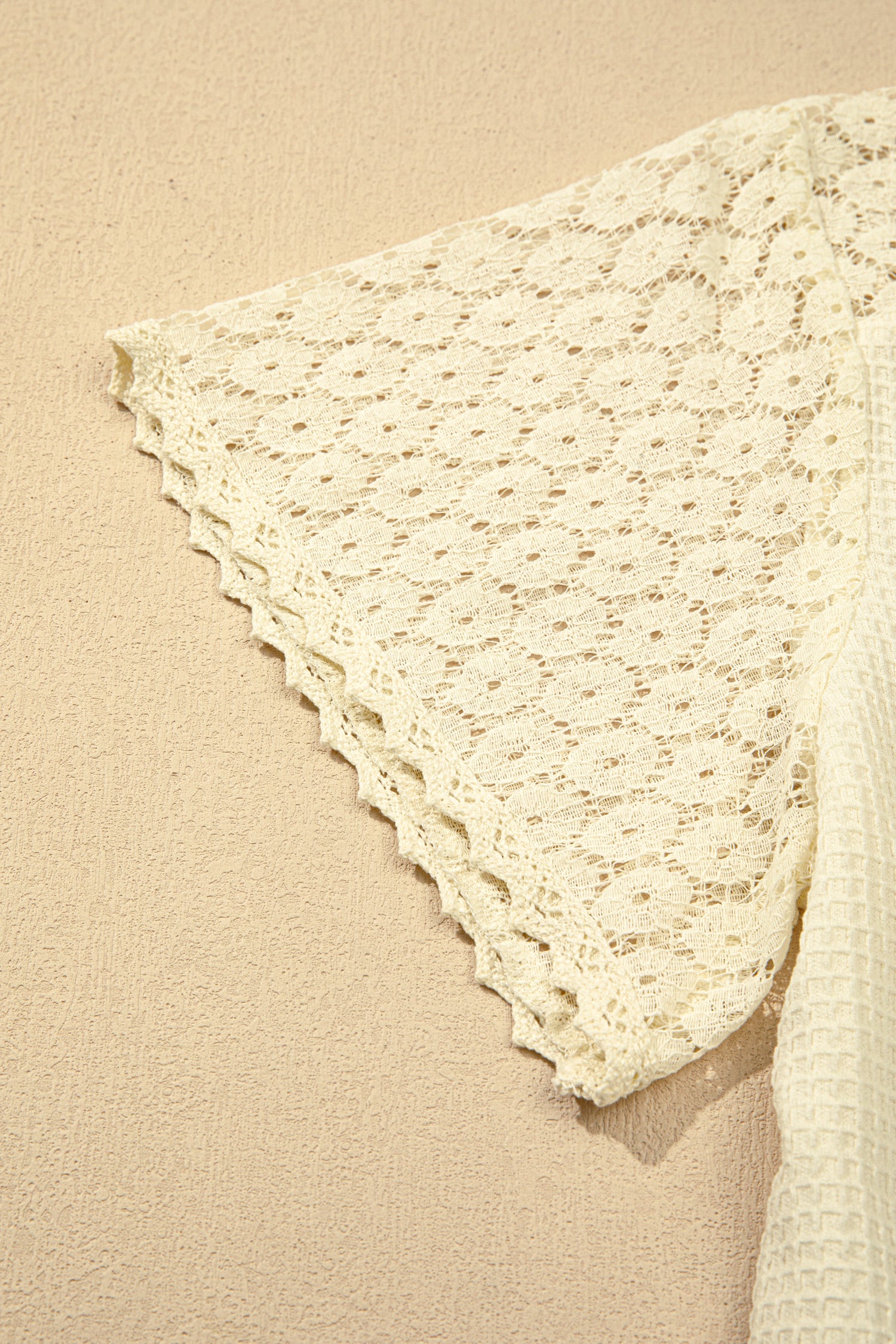PRE-ORDER: Lace Splicing Button V Neck Waffle Knit Blouse
