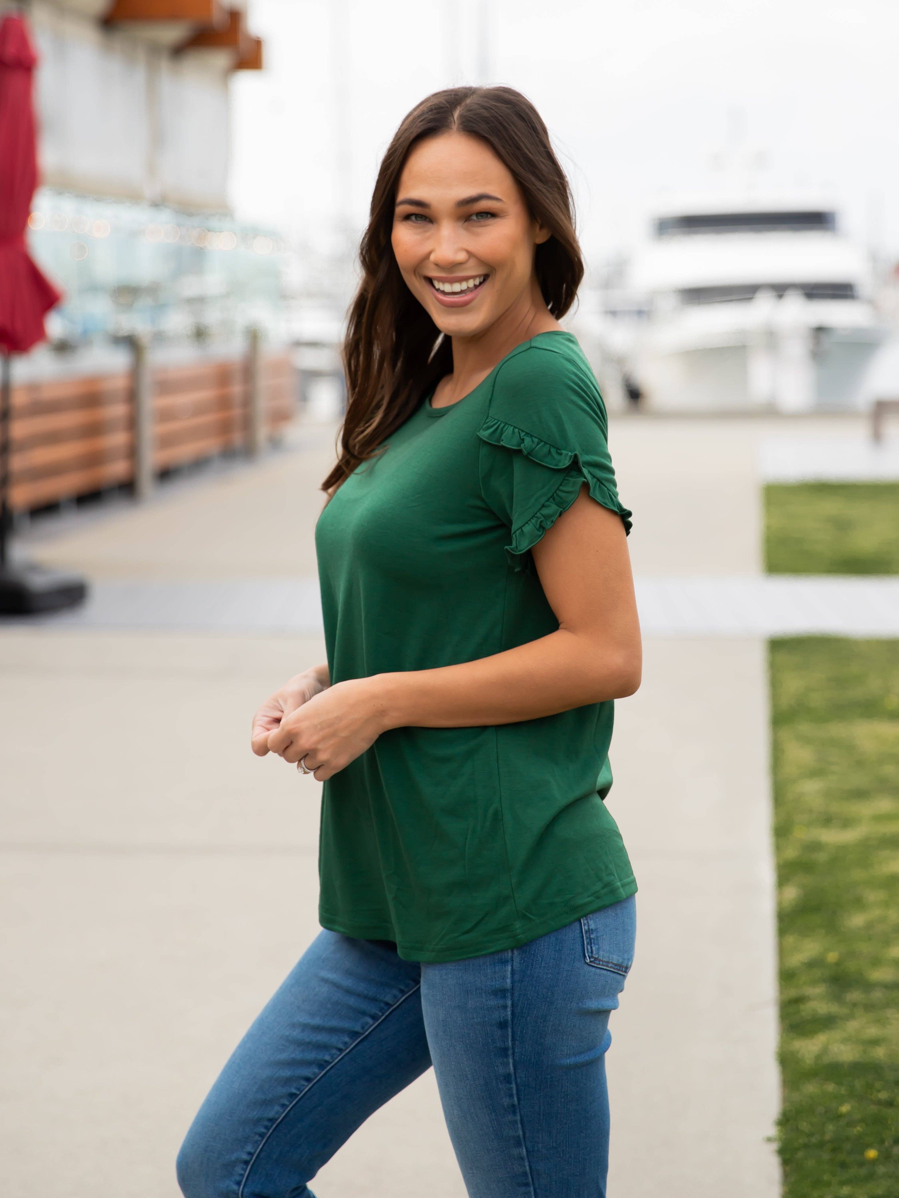 Tickled Teal - Ruffle Detail Short Sleeve Top