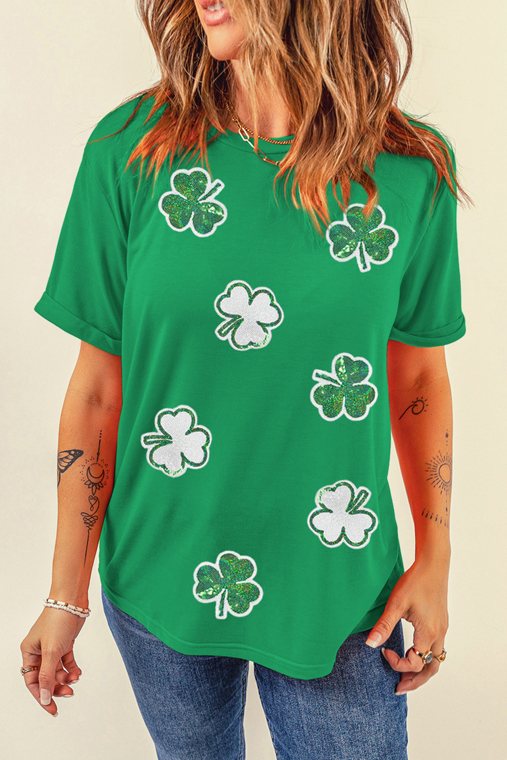 PRE-Order: St Patricks Sequin Clover Pattern T Shirt