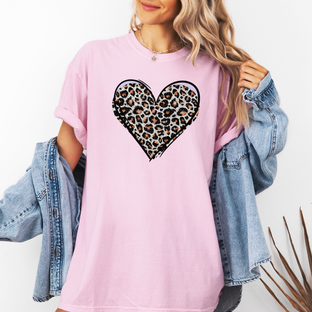 Glitter Effect Leopard Heart