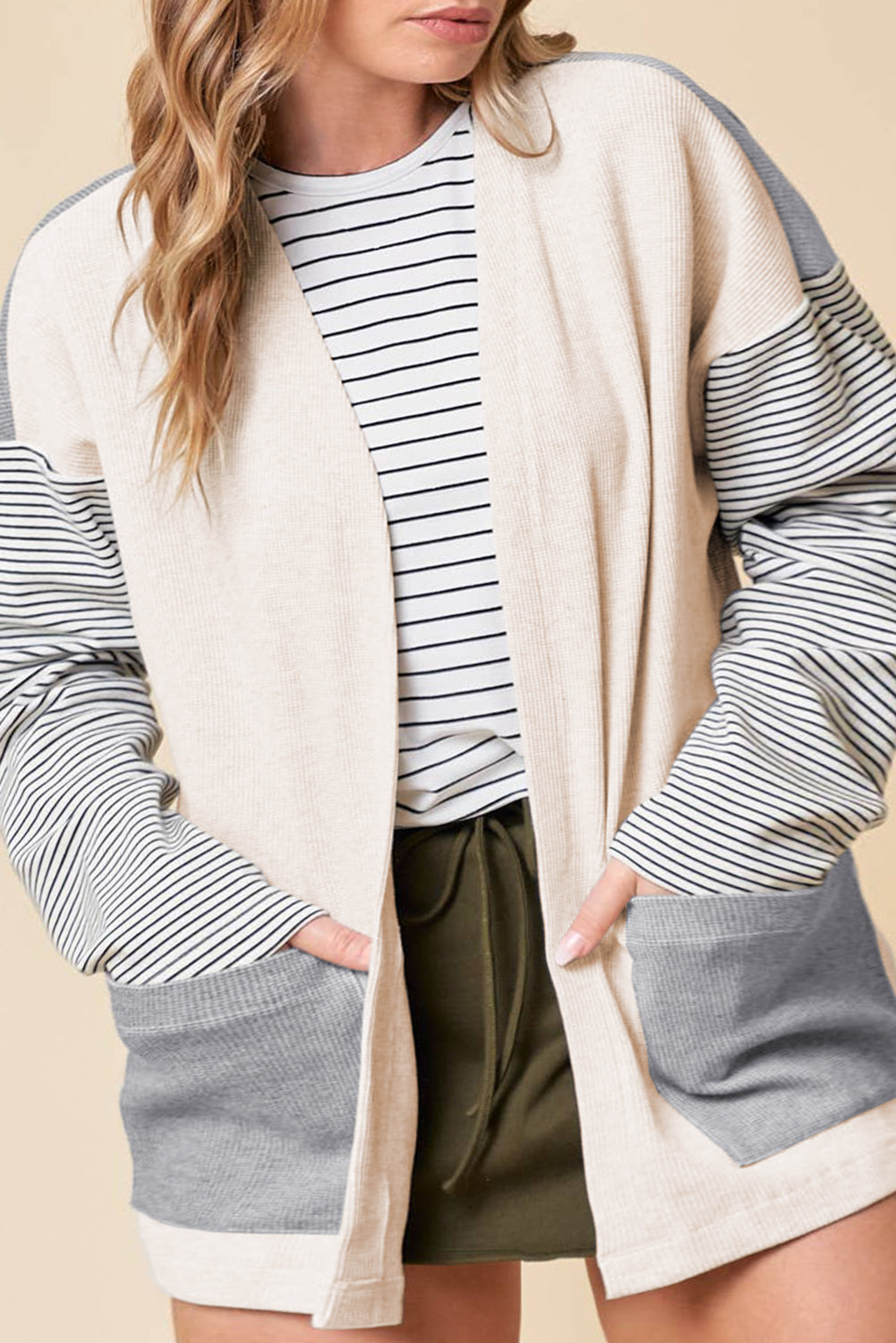 Striped Colorblock Patchwork Cardigan
