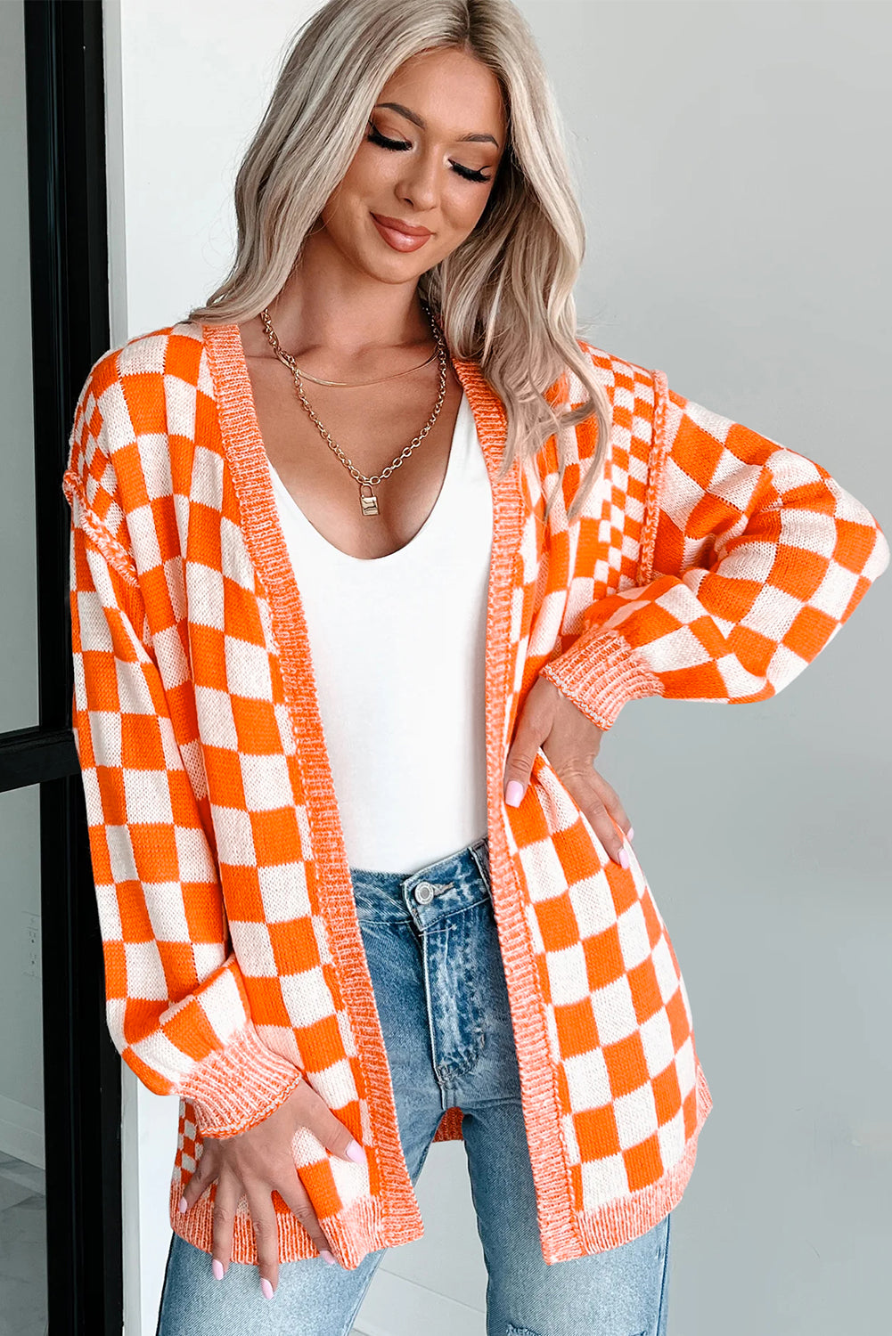 PRE-ORDER: Checkered Drop Shoulder Cardigan