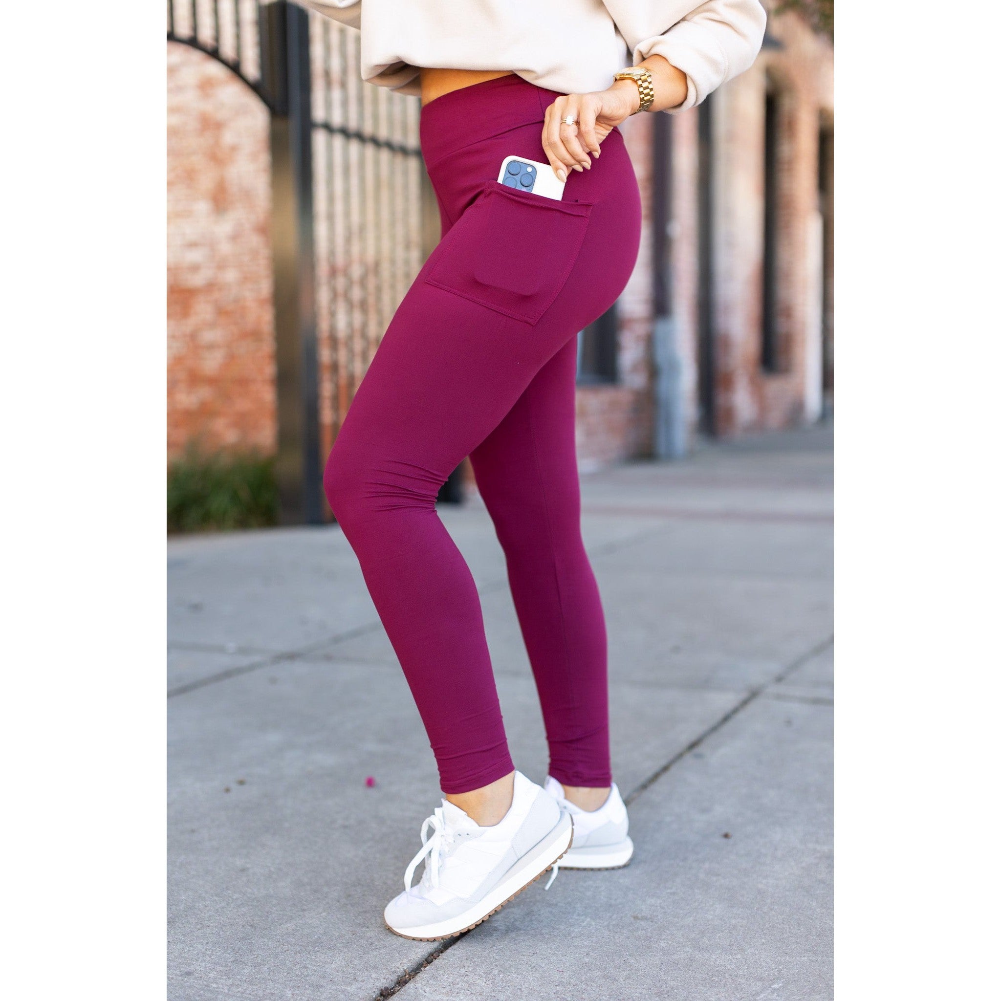 Maroon Full Length Leggings with Pocket  - Luxe Leggings