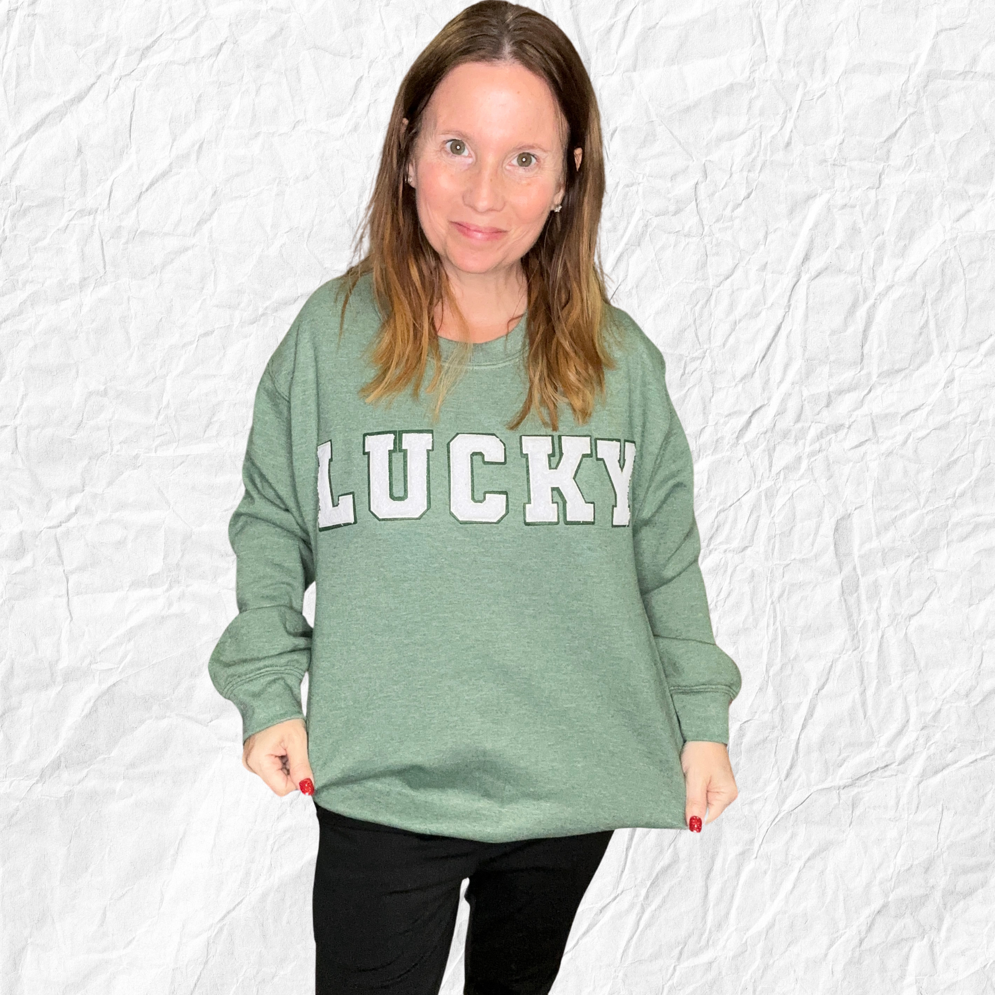 PRE-ORDER: LUCKY Chenille letter Patched SWEATSHIRT