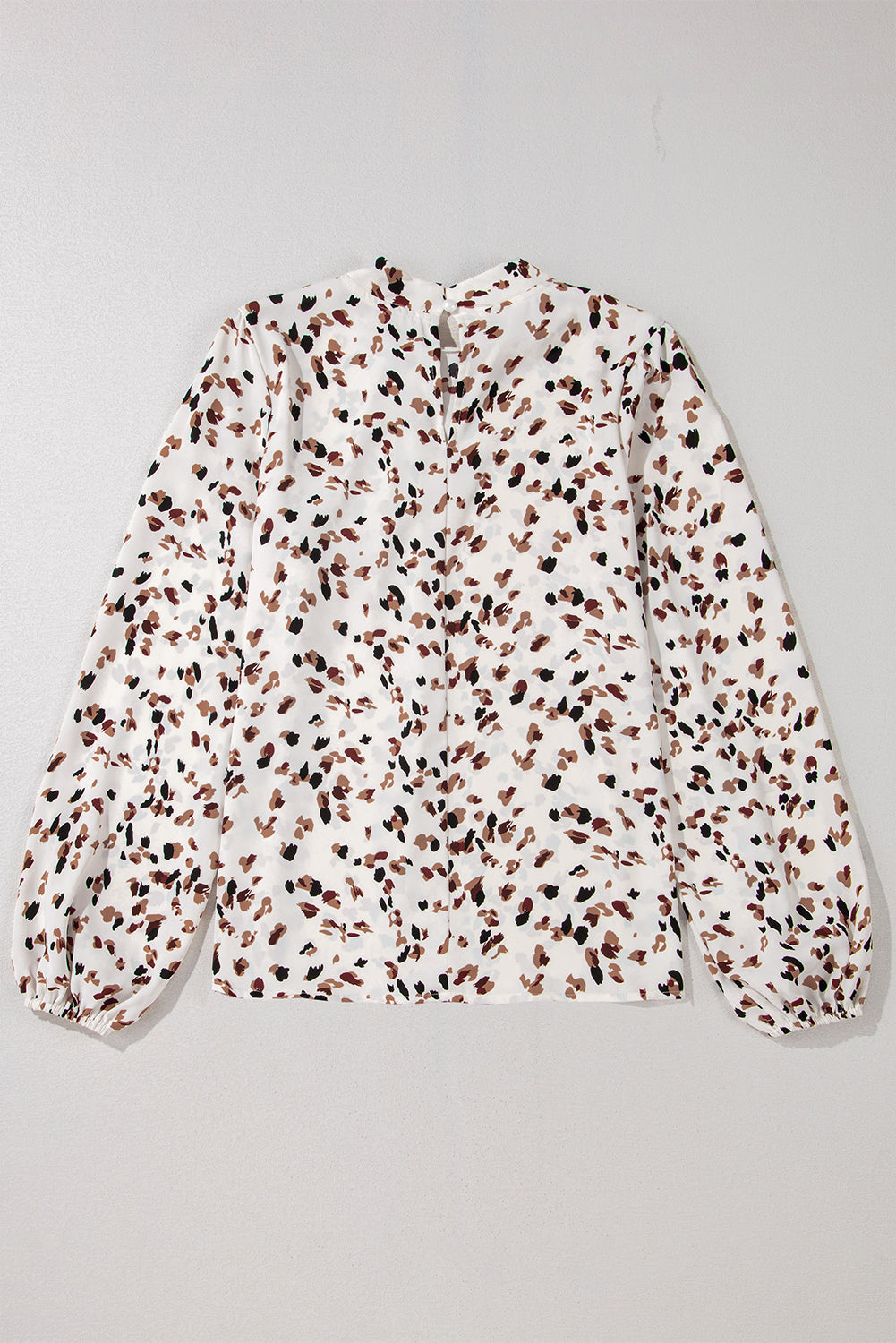 PRE-ORDER: Leopard Print Puff Sleeve Mock Neck Pleated Blouse