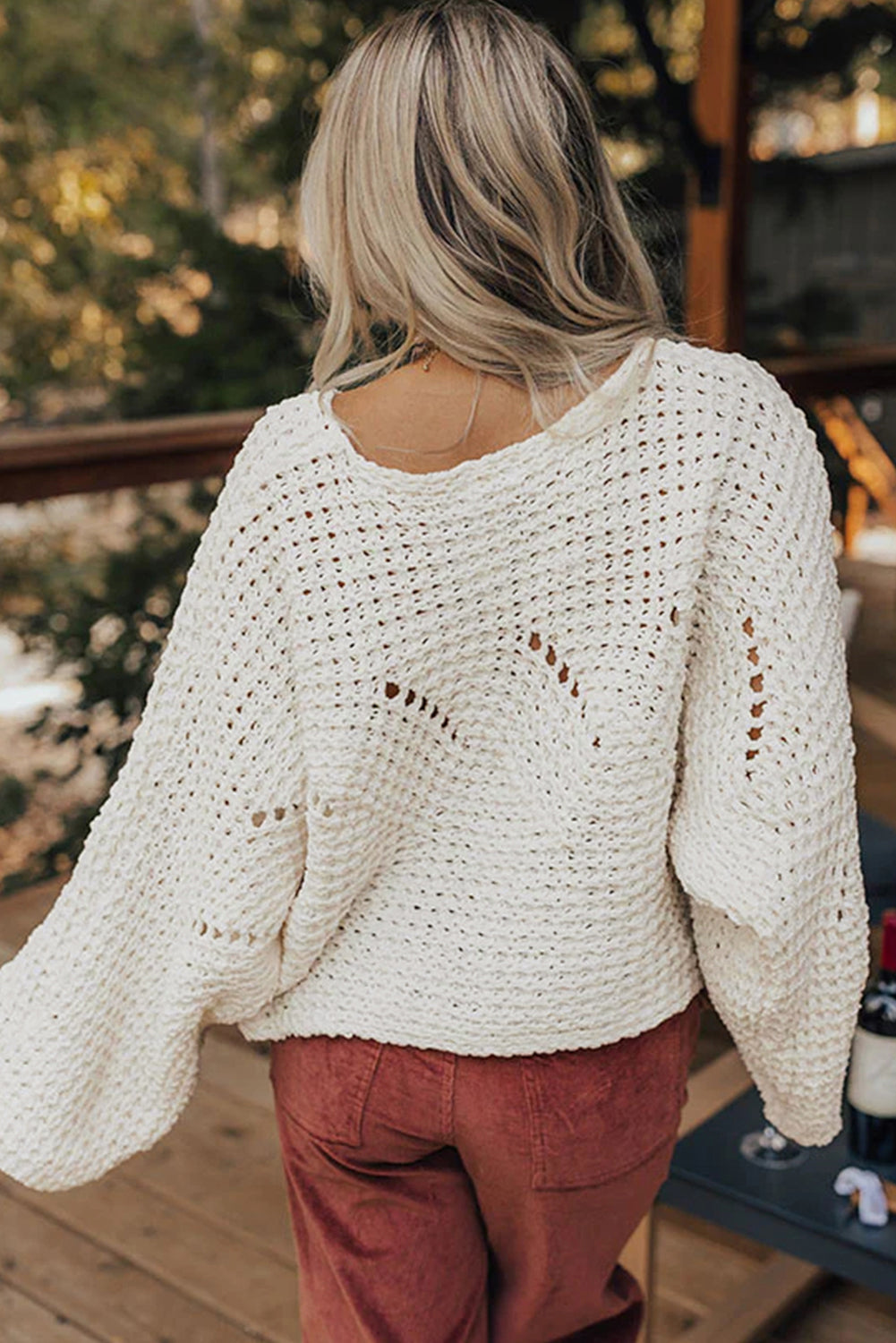 PRE-ORDER: Hollowed Detail Wide Sleeve Loose Pullover Sweater