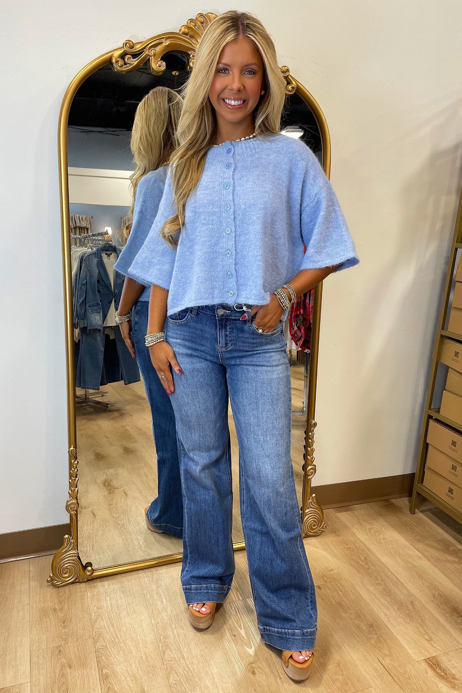 PRE-ORDER: 3/4 Sleeve Boxy Knit Button Down Sweater Cardigan