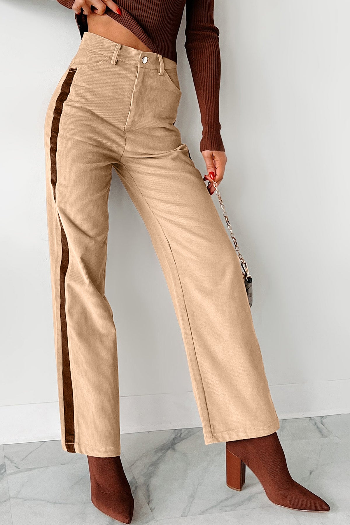PRE-ORDER: Corduroy Side Panel Colorblock Straight Leg Pants