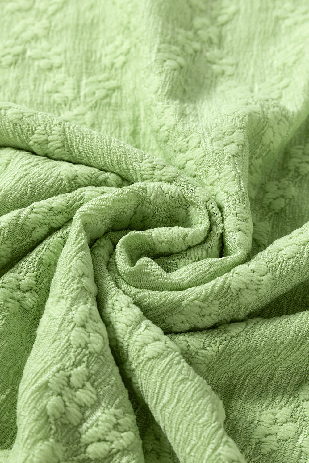 Light Green Textured Side Split Crew Neck Blouse