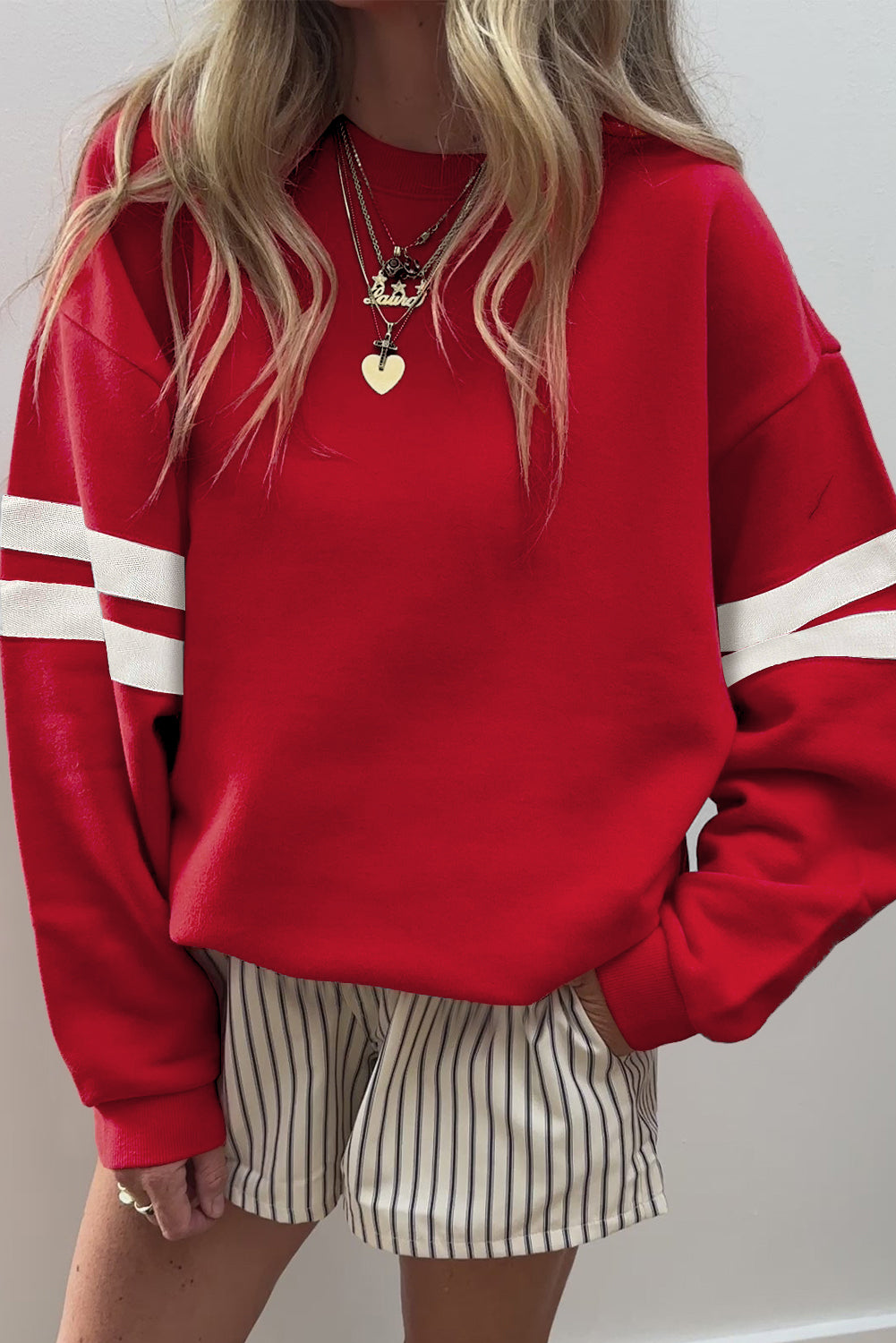Preppy Striped Sleeve Loose Sweatshirt
