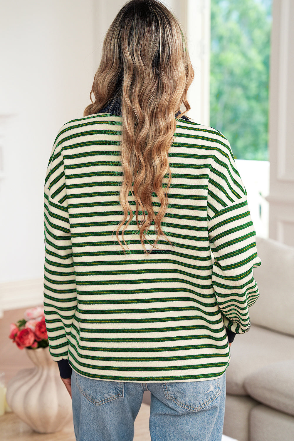 PRE-ORDER: Pop of Color V Neck Striped Long Sleeve Top