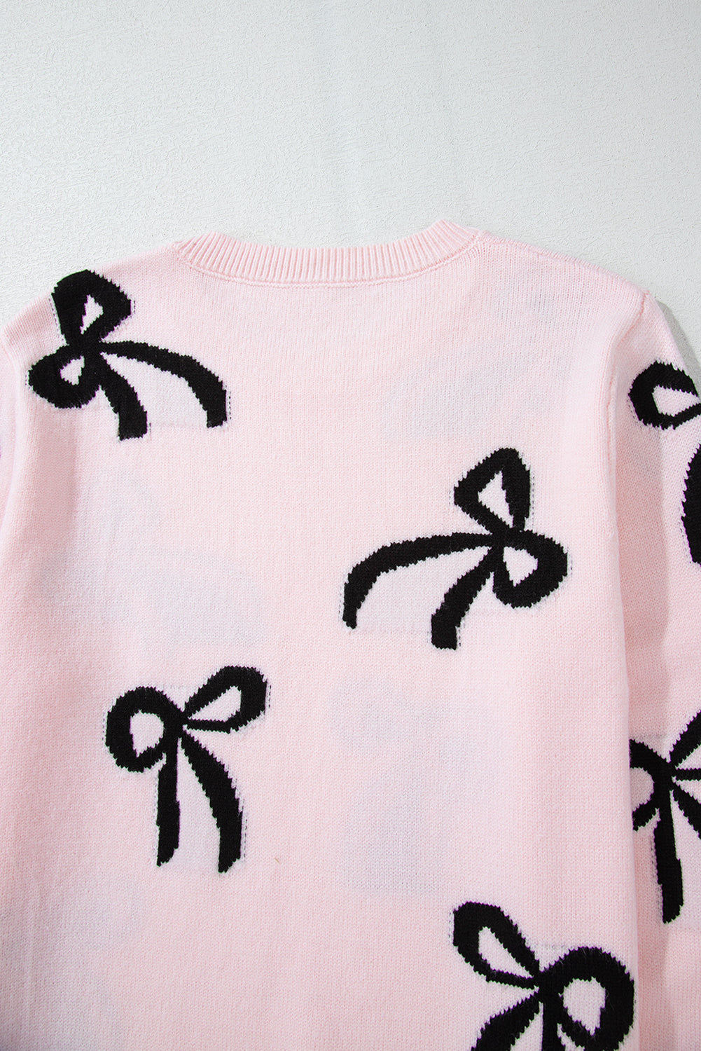 PRE-ORDER: Light Pink Bow Print Long Sleeve Loose Fit Sweater