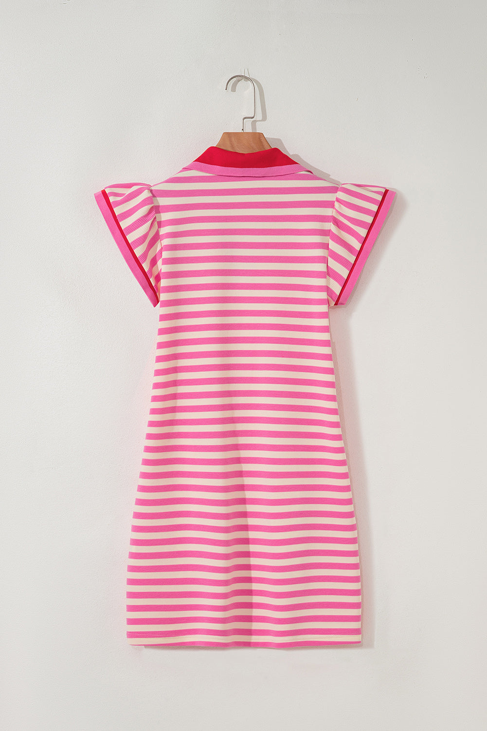 PRE-ORDER: Striped Ruffle Short Sleeve Pop of Color Neckline Dress