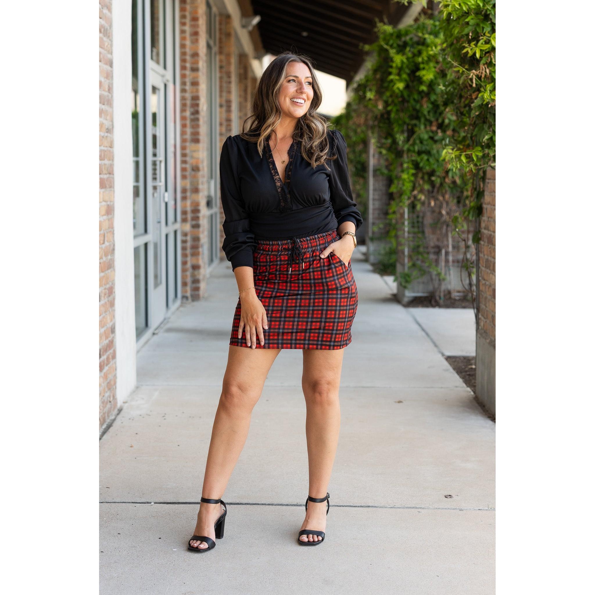 The Helena – Red Plaid Jogger Skirt ❤️🖤