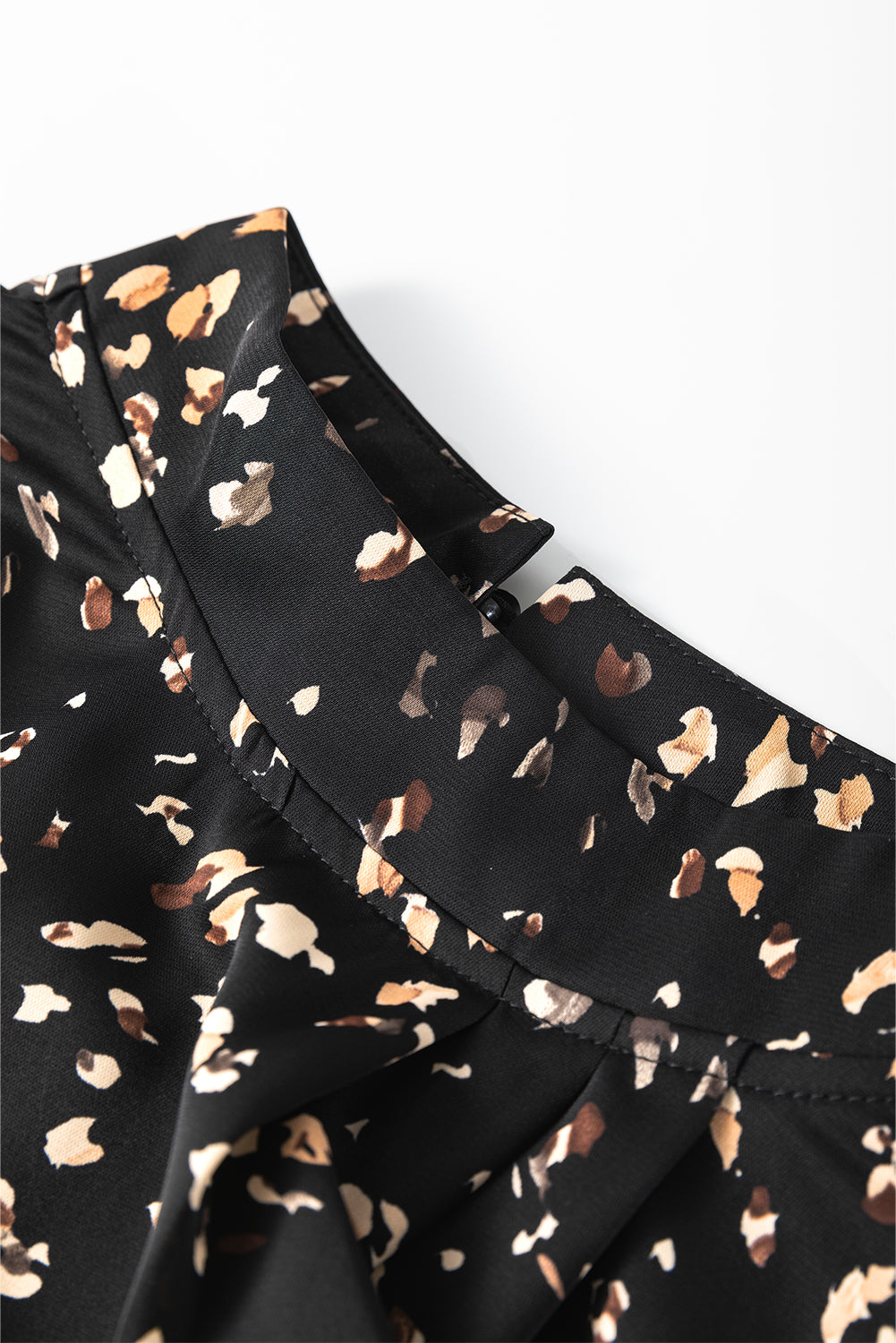 PRE-ORDER: Leopard Print Puff Sleeve Mock Neck Pleated Blouse