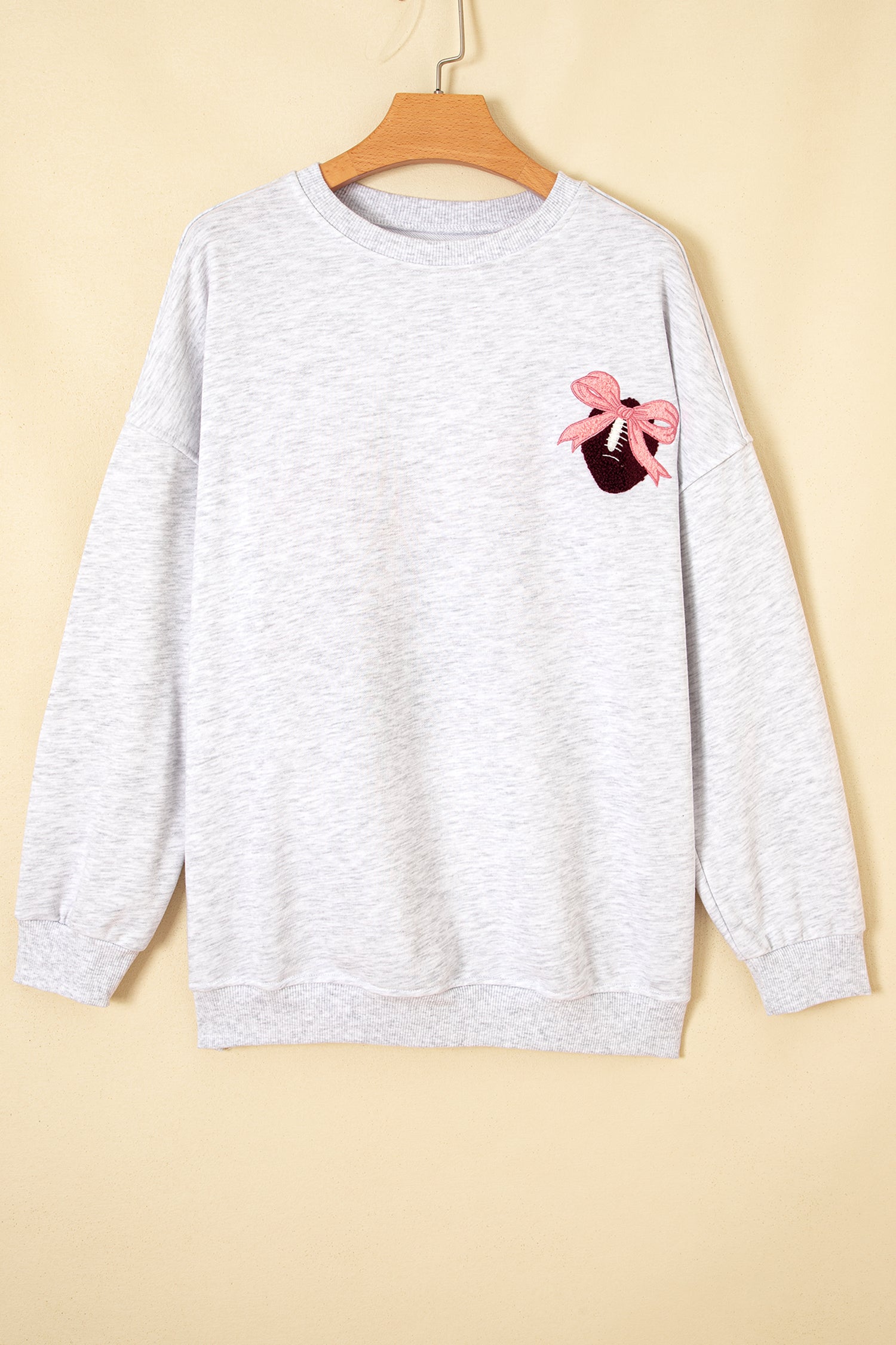 PRE-ORDER: Light Grey Football Bow Back Sweatshirt