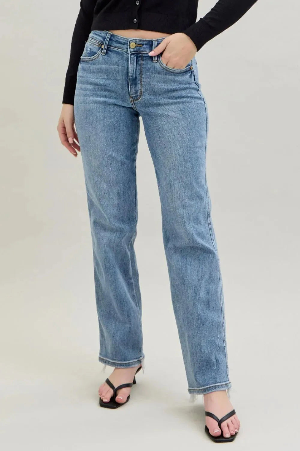 Frayed Hem Cell Phone Pocket Dad Jeans