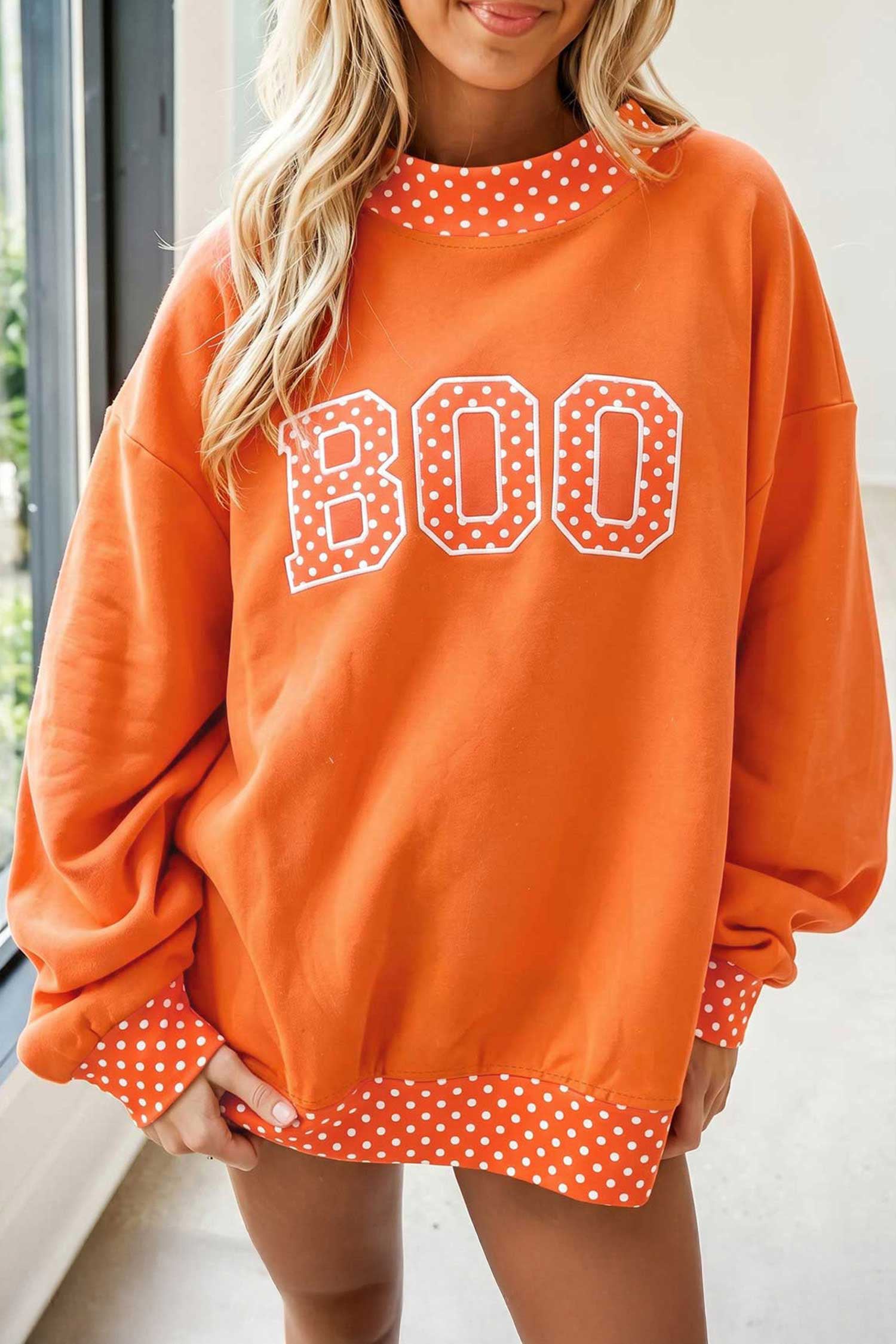 PRE-ORDER: Polka Dot Letter Contrast Trim Mock Neck Sweatshirt