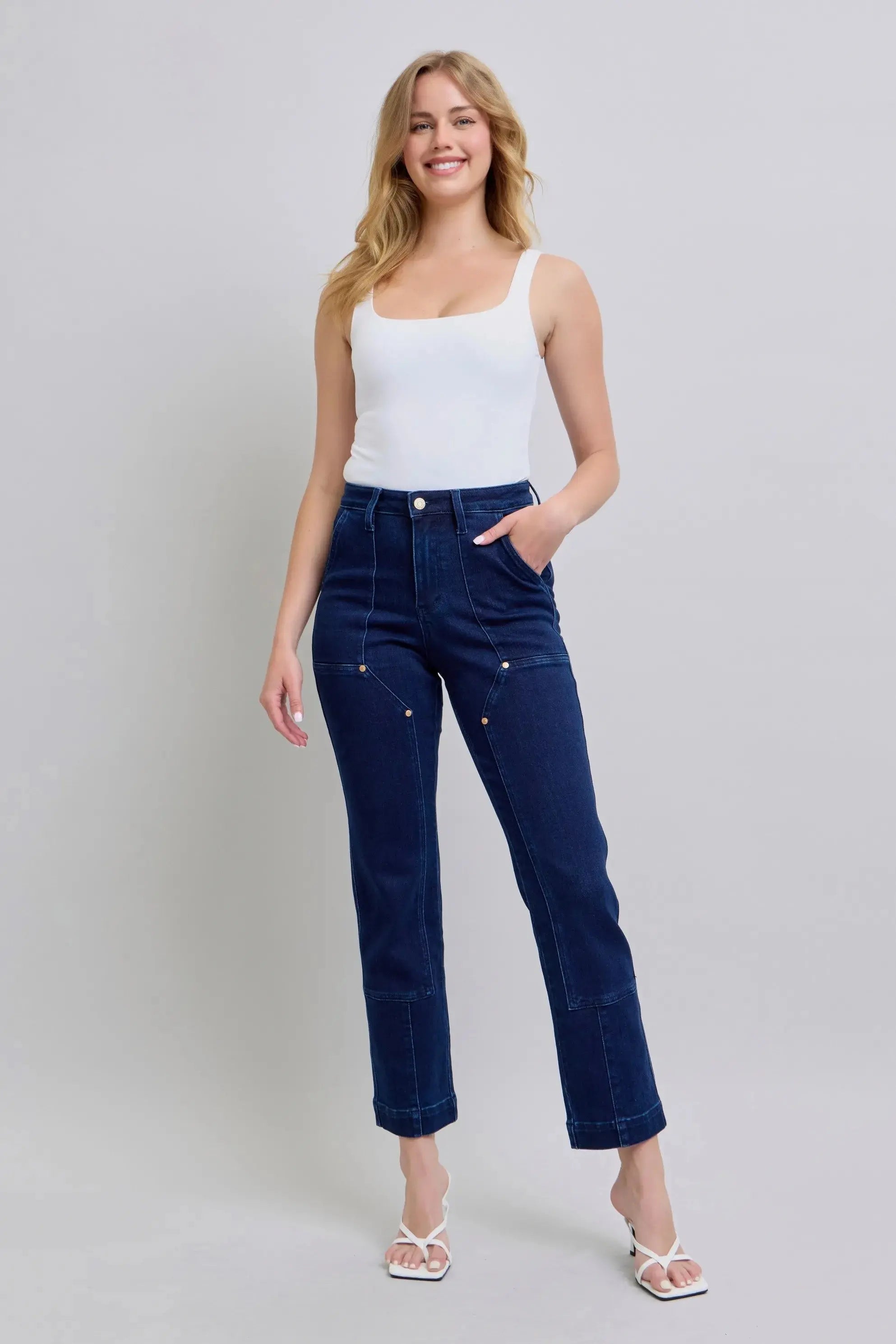 High Waist Workwear Patch Pocket Straight Leg