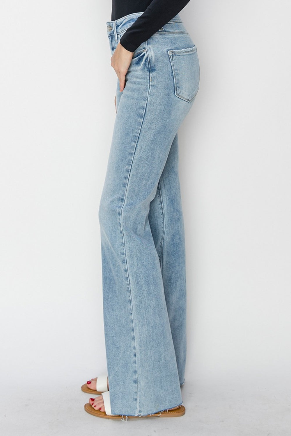 High Rise Raw Cut Hem Bootcut Jeans