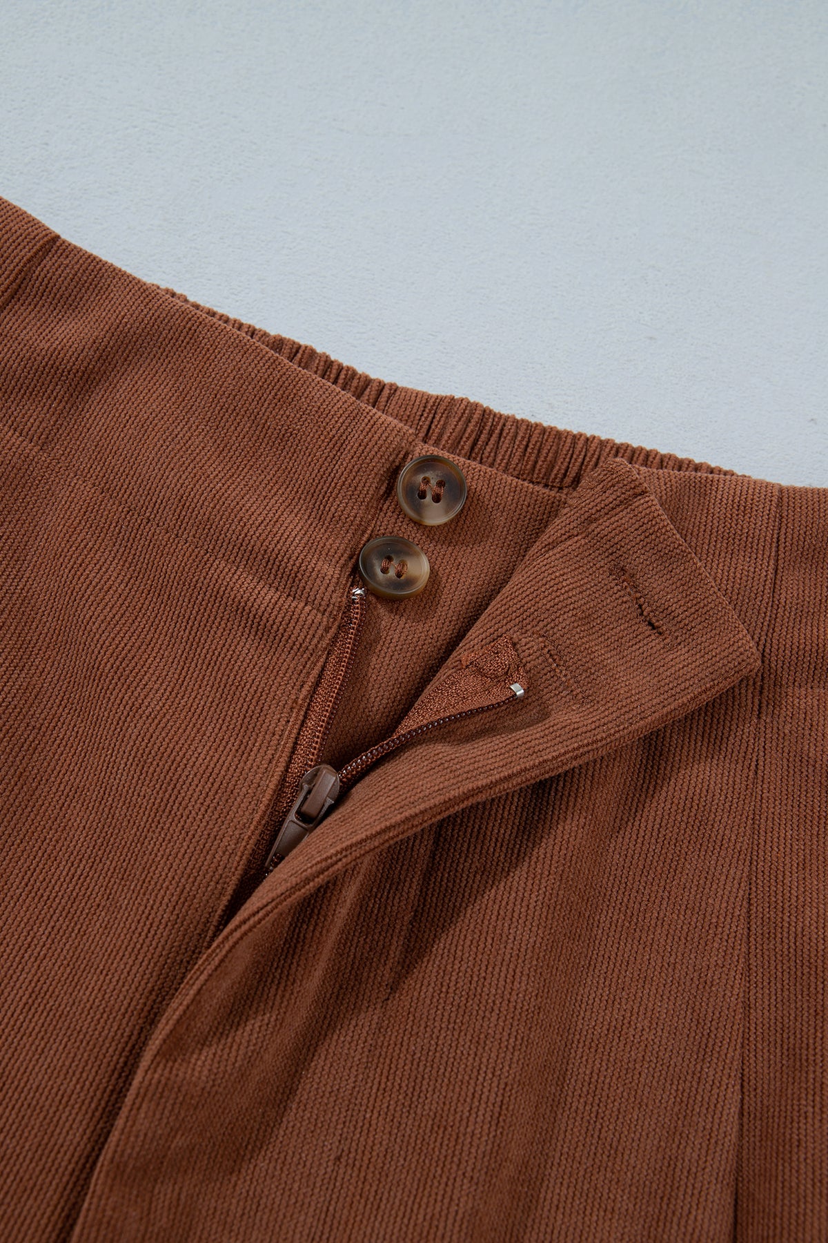 PRE-ORDER: Coffee Elastic Waist Straight Leg Ankle Length Corduroy Pants