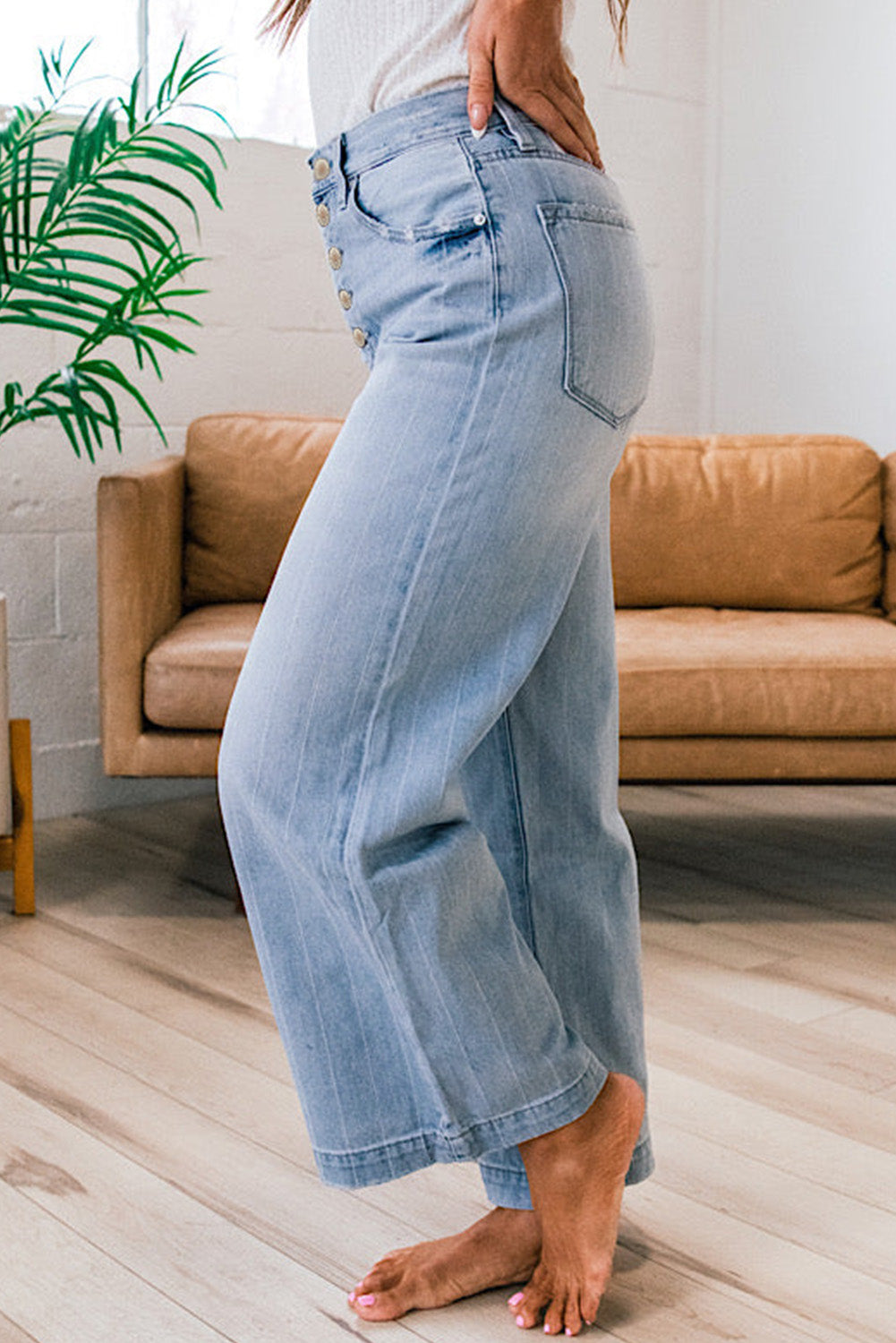 PRE-ORDER: Beau Blue Multi Buttoned Wide Leg Jeans