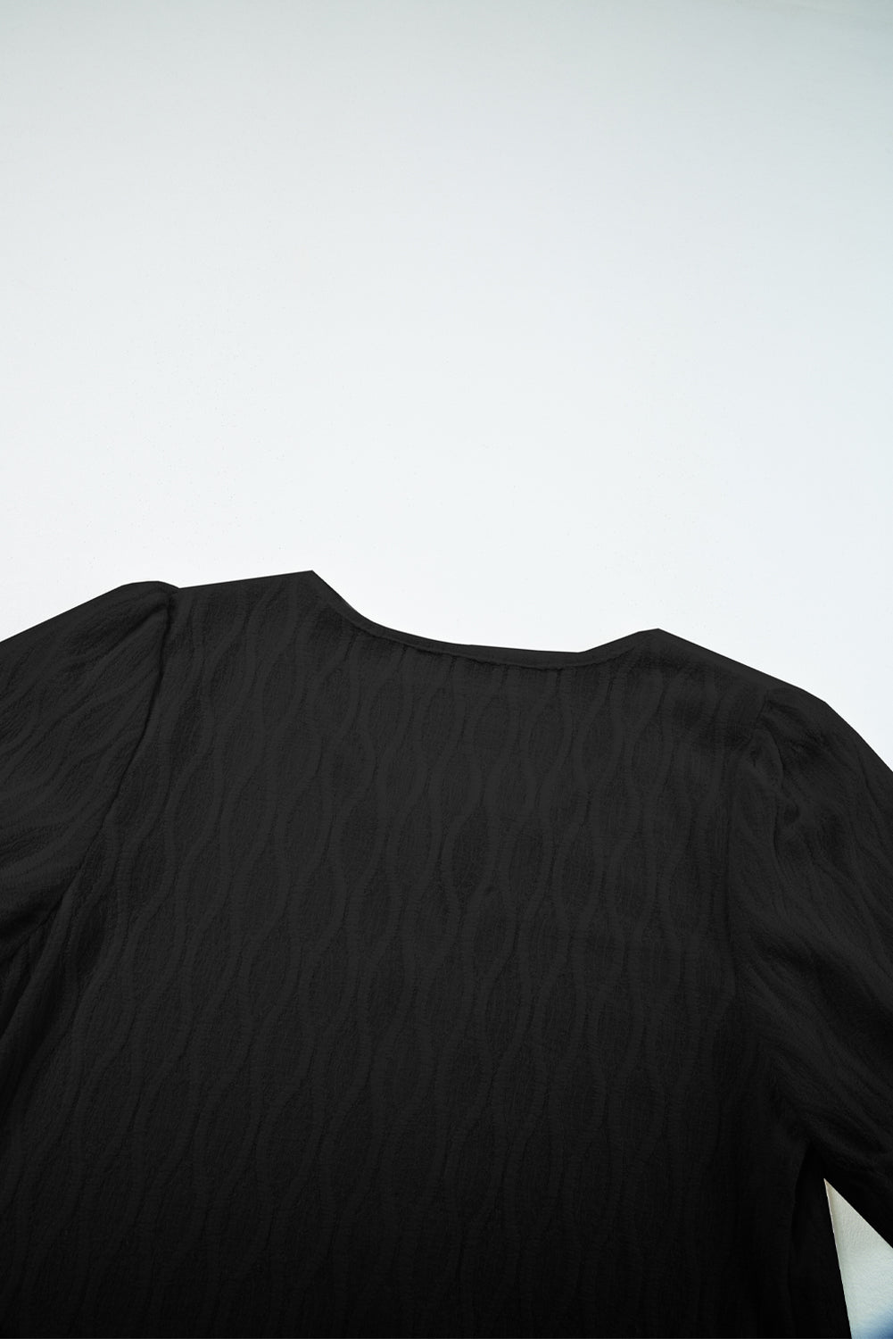 PRE-ORDER: Solid Color Textured Notched Neck Puff Sleeve Blouse